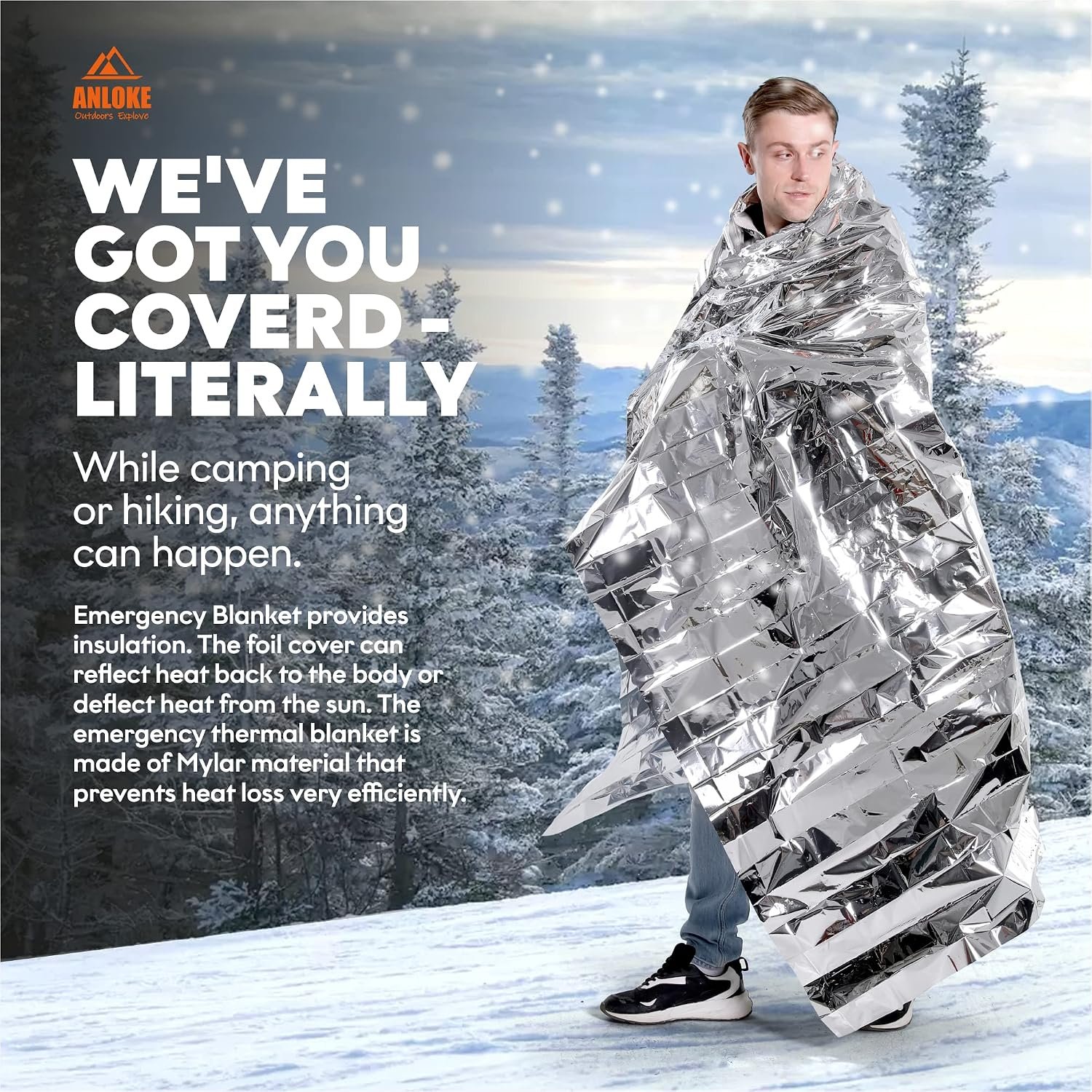 ANLOKE Emergency Blankets Mylar Thermal Blanket,(10 Pack) of Gigantic Space Blanket 84 * 64 in. Survival Blankets Heavy Duty Camping Gear,First Aid - Image 4