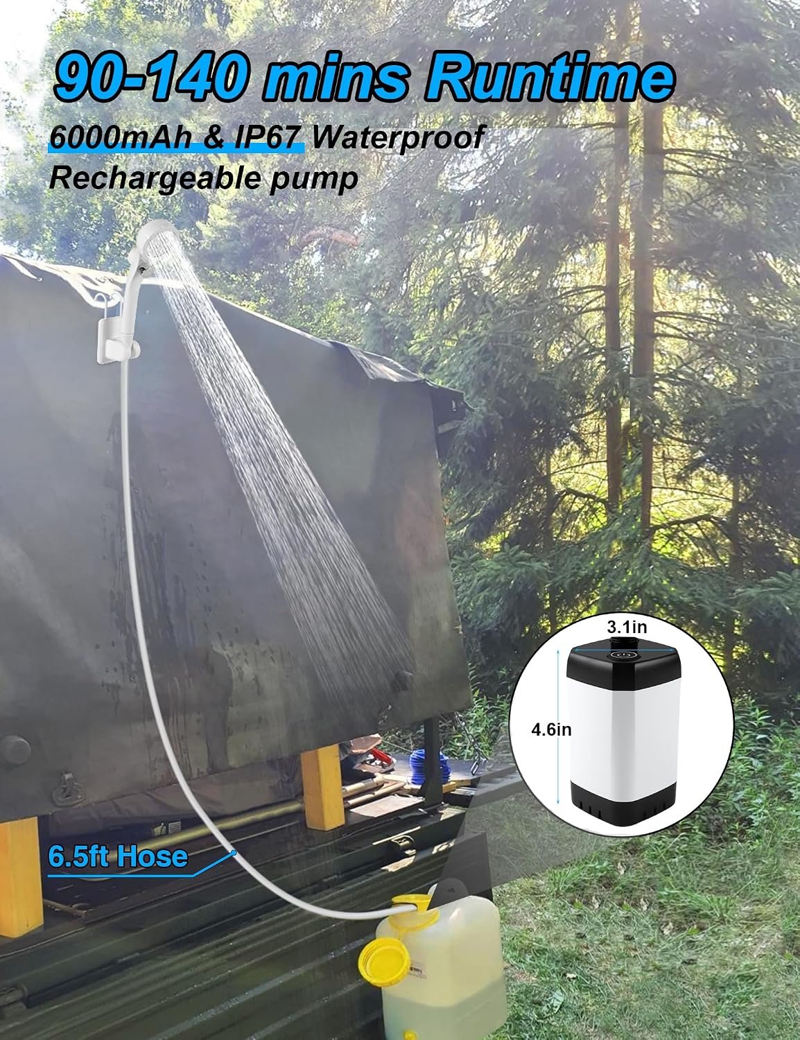 innhom Portable Camping Shower, 6000mAh Rechargeable Camp Shower Pump with LED Display, IPX7 Waterproof & 2 Spray Modes Electric Outdoor Shower for Hiking, Pet Bathing, Car Washing - Image 4