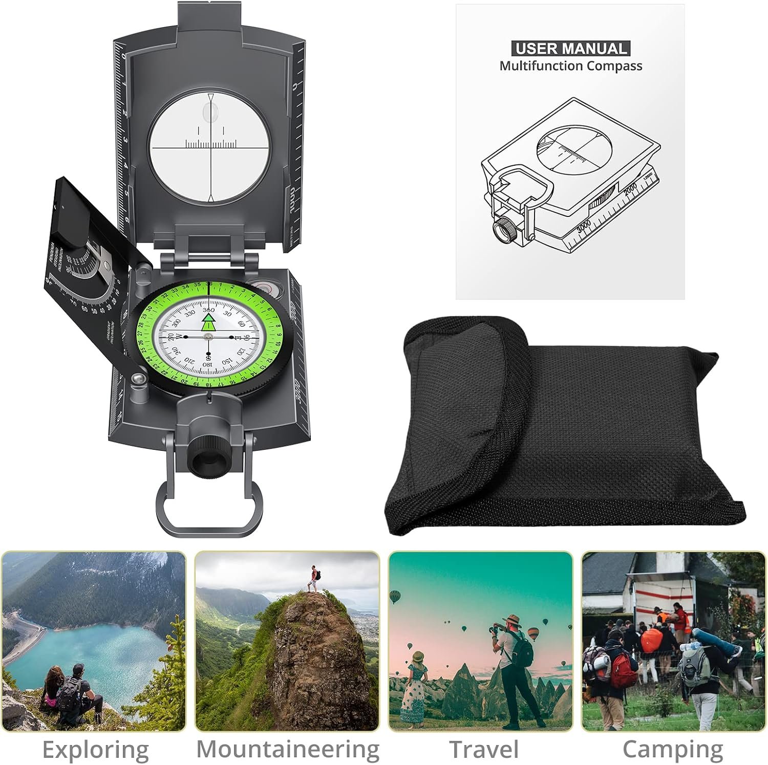 Anbte Hiking Compass, IP65 Waterproof Metal Compass for Camping Navigation - Image 5