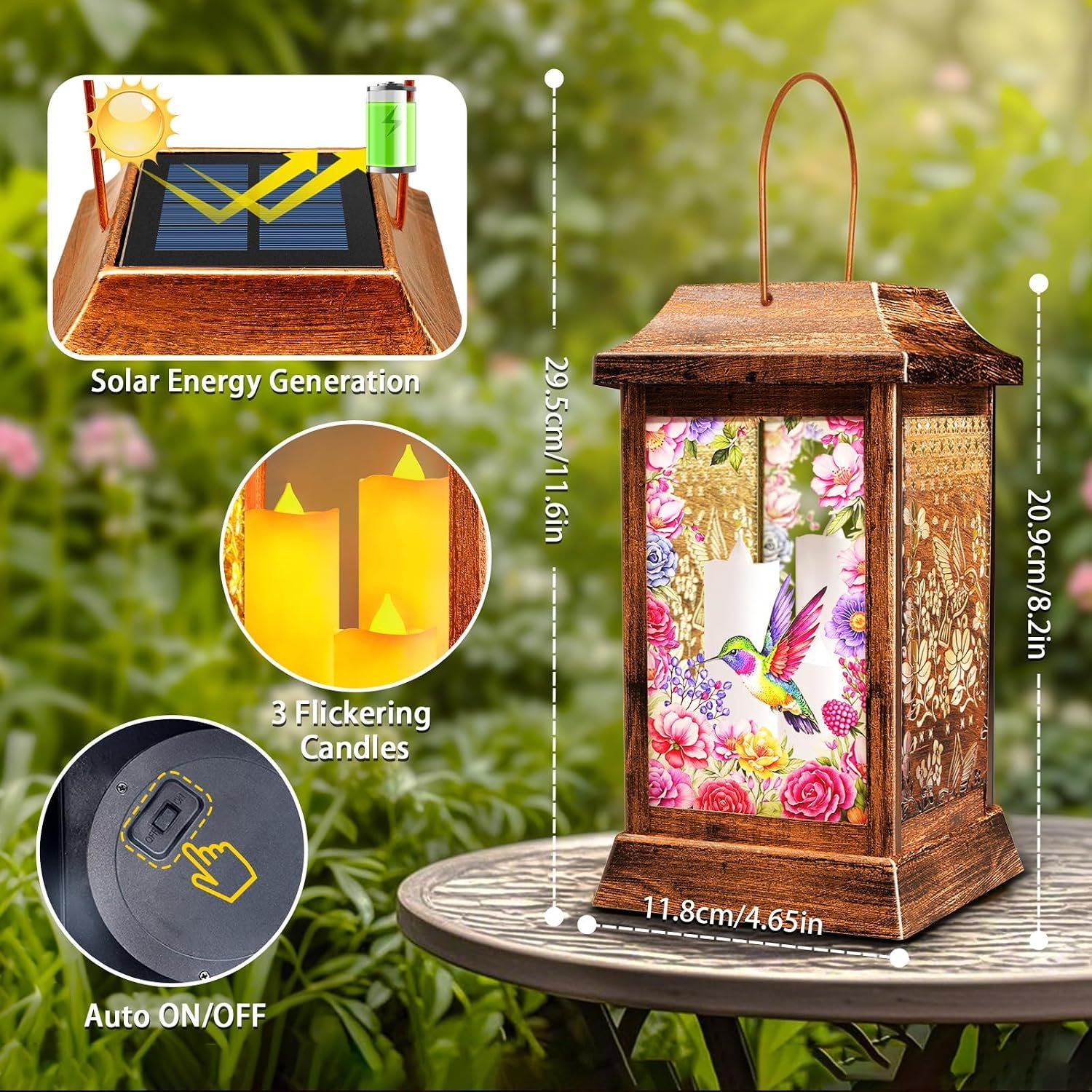 Hummingbird Solar Lanterns Outdoor Waterproof, Metal & Glass Hanging Lights Garden Decor, Birthday Gifts for Mothers Day Women Mom Christmas, Decorative Lights for Outside Yard Patio Backyard Porch - Image 4
