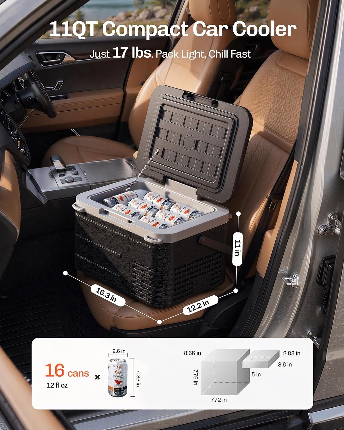 EKOJUCE 12V Refrigerator 11QT Portable Freezer Electric Cooler - Image 3