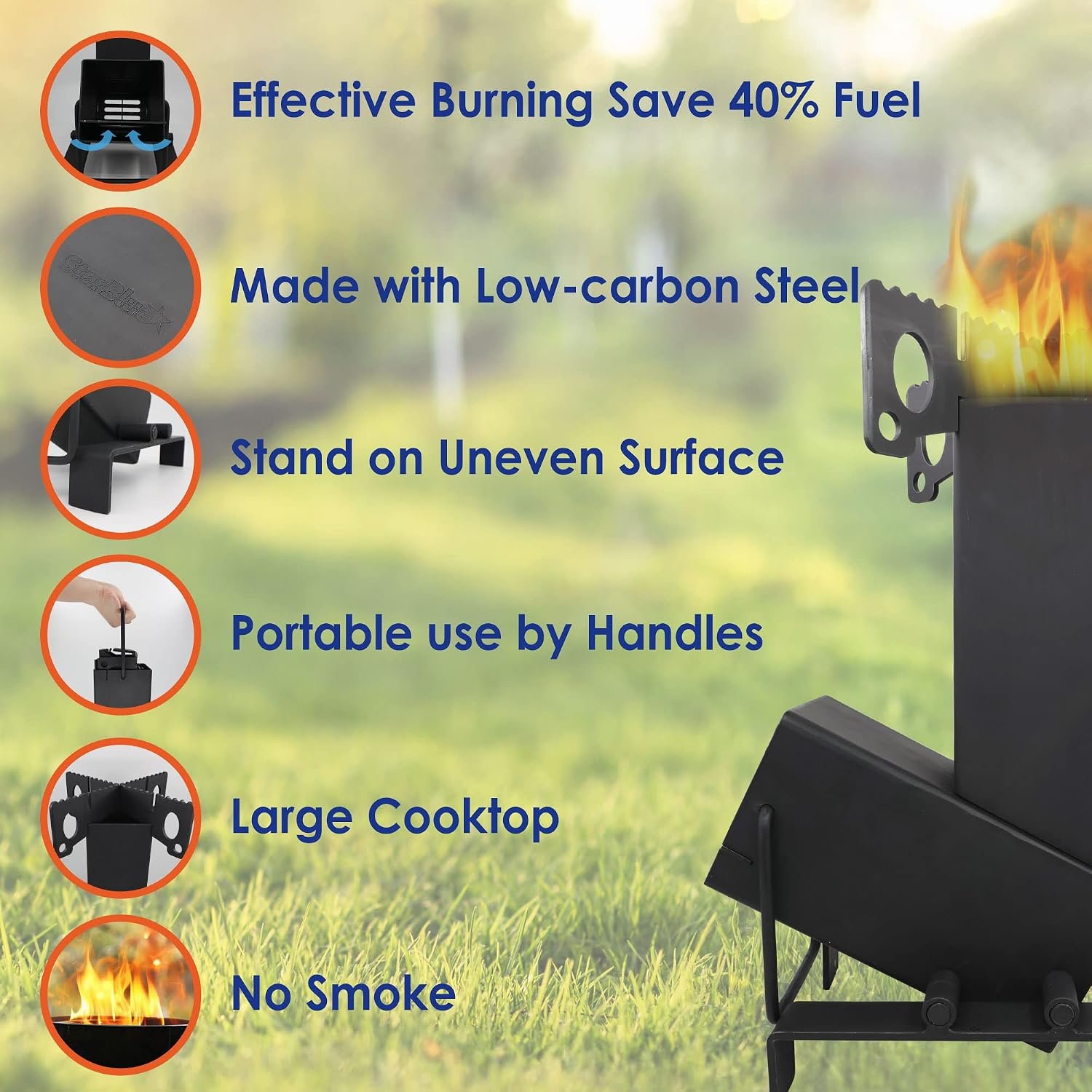 Collapsible Rocket Stove by StarBlue with FREE Carrying Bag - A Portable Wood Burning Camping Stove with Large Fuel Chamber Best for Outdoor Cooking, Camping, Picnic, BBQ, Hunting, Fishing - Image 2