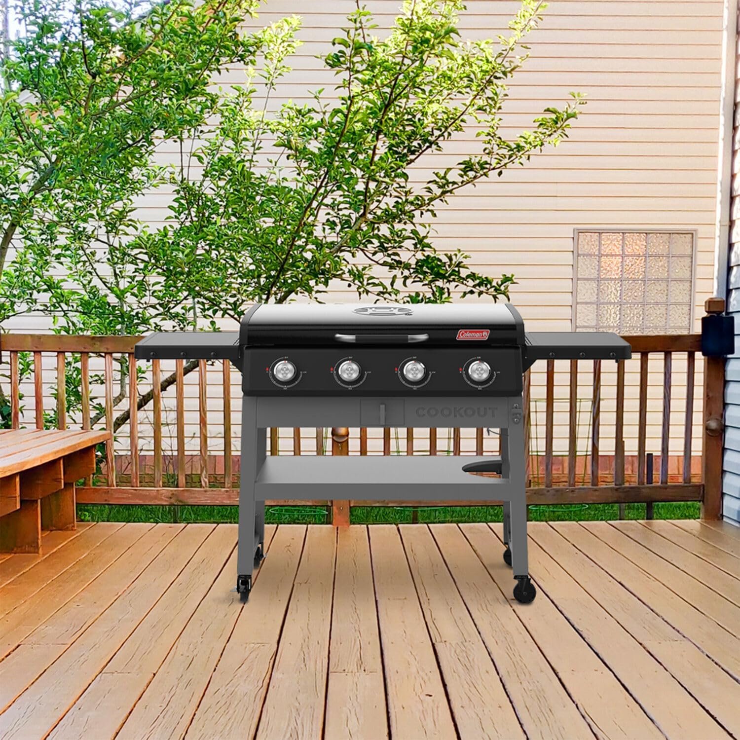 Coleman CO-550GG, Cookout 4-Burner Propane Gas Griddle with Lid, 50,000 BTU Flat Top Grill, 720 sq in Cooking Surface, Outdoor LP Griddle Station - Image 3