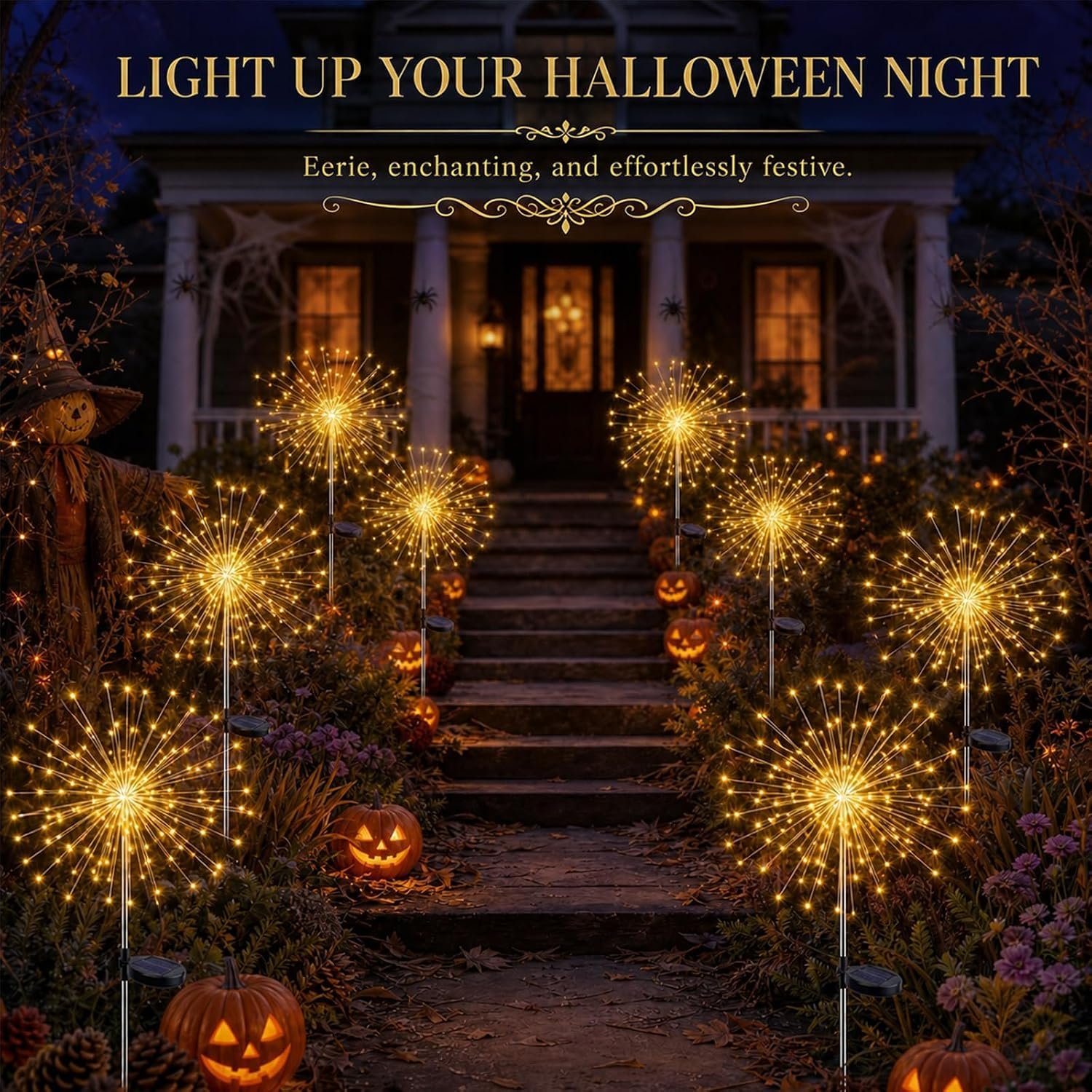 Solar Garden Lights Outdoor 4 Pack, 120LED Solar Starburst Twinkle Firework Lights with 8 Modes,Waterproof Decorative Fairy Light for Yard, Garden, Halloween & Christmas Landscape Decor - Image 5