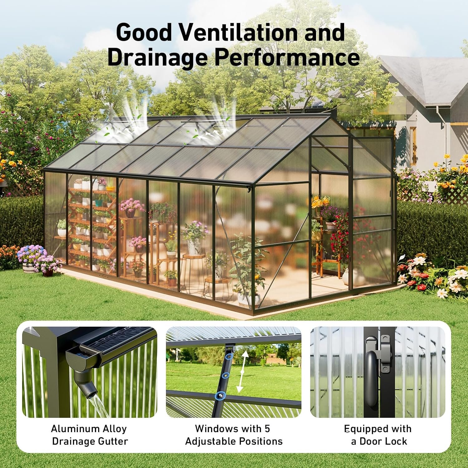 8x14 FT Greenhouse with Hygrometer, Windproof UV Protection Green Houses - Image 6