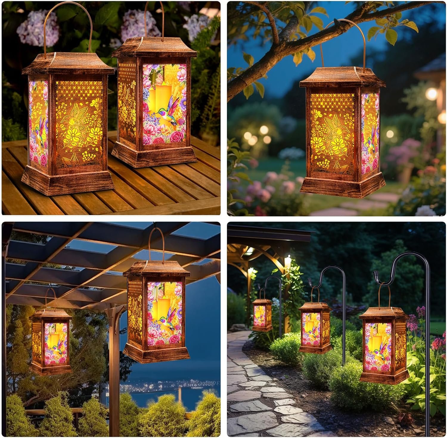 Hummingbird Solar Lanterns Outdoor Waterproof, Metal & Glass Hanging Lights Garden Decor, Birthday Gifts for Mothers Day Women Mom Christmas, Decorative Lights for Outside Yard Patio Backyard Porch - Image 8