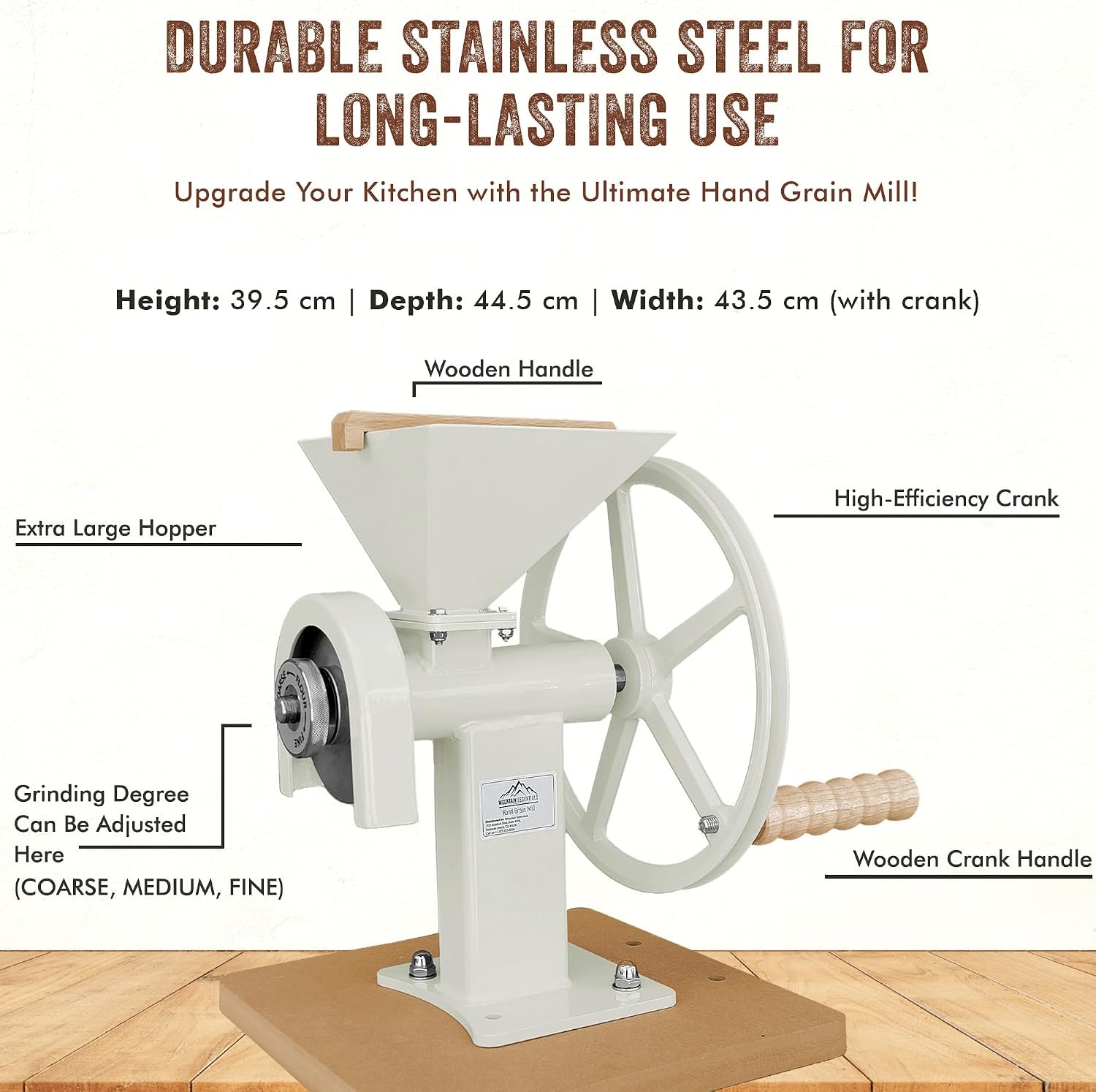 Manual Hand Grain Mill White | Heavy-Duty Hand Operated Food Grinder for Wheat, Corn, Oats, Coffee Beans, Rice & Dry Grains | Hand Crank Kitchen Flour Mill for Home, Camping, Survival & Everyday Use - Image 7