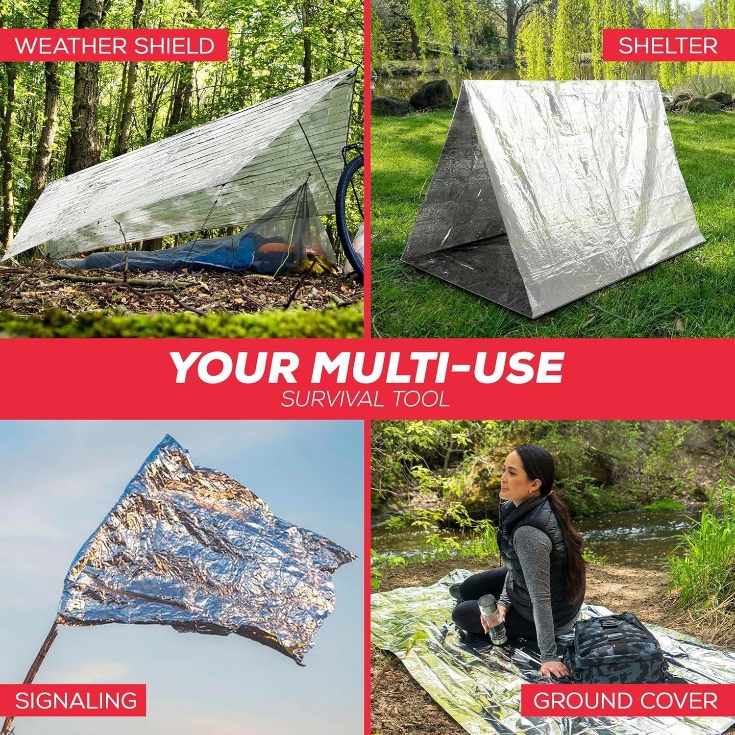 Emergency Blankets for Survival Gear and Equipment x6, Space Blanket, Mylar Blankets, Thermal Blanket, Survival Blanket, Survival Kits Emergency Kit, Emergency Supplies, Foil Blanket Camping Shelter - Image 5