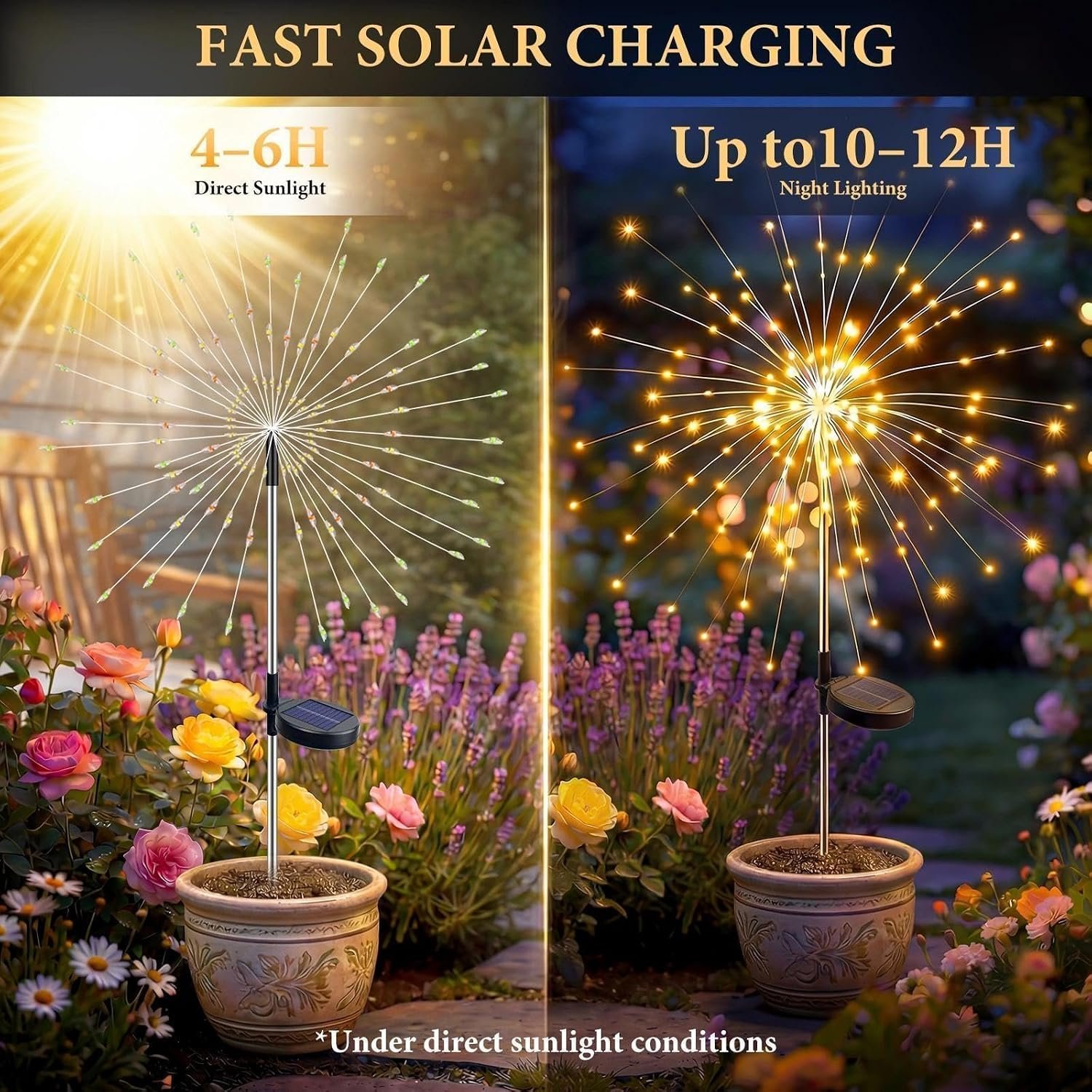Solar Garden Lights Outdoor 4 Pack, 120LED Solar Starburst Twinkle Firework Lights with 8 Modes,Waterproof Decorative Fairy Light for Yard, Garden, Halloween & Christmas Landscape Decor - Image 6