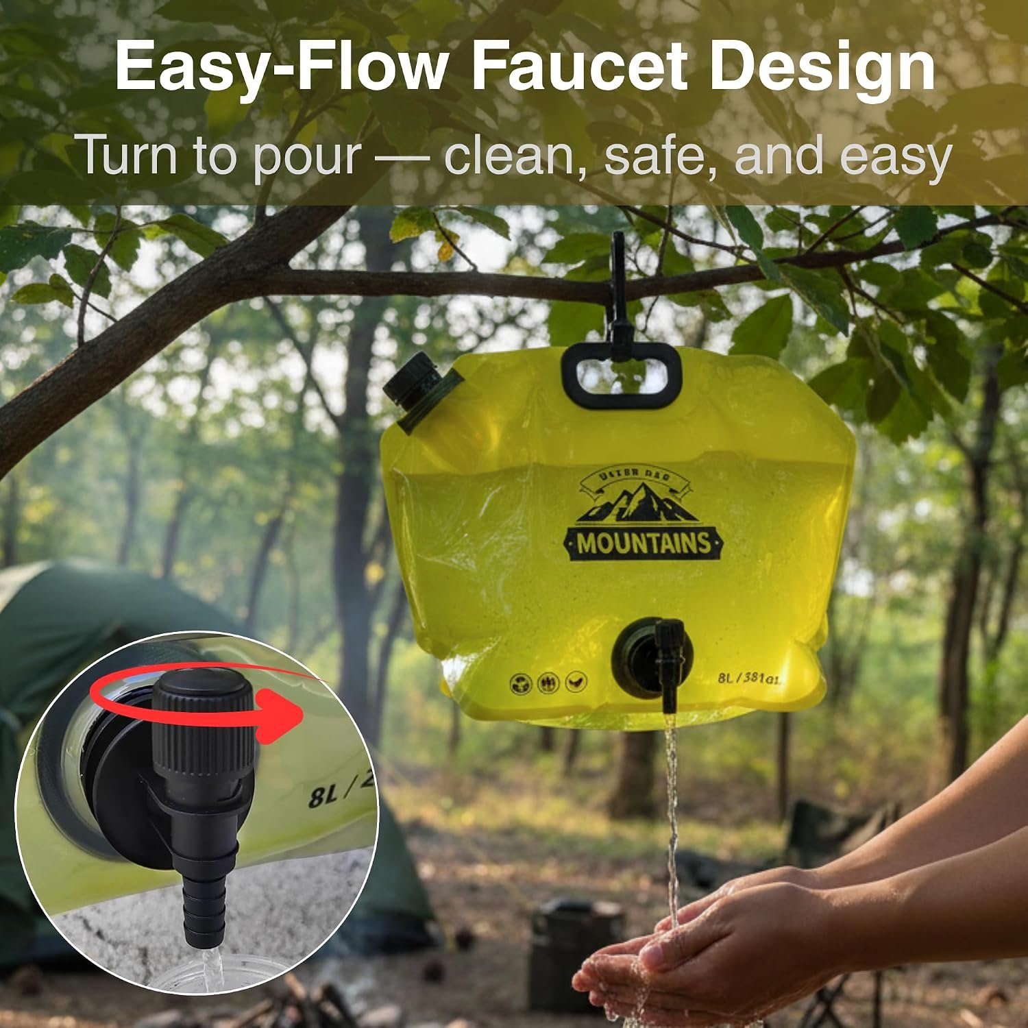Camping Water Container 2 Gallon Collapsible Water Jug with Spout - Reusable Plastic Flasks, Foldable Empty Gallon Jug for Water Storage, Water Bag for Outdoor Hiking Emergency Prep (2 Pack) - Image 3