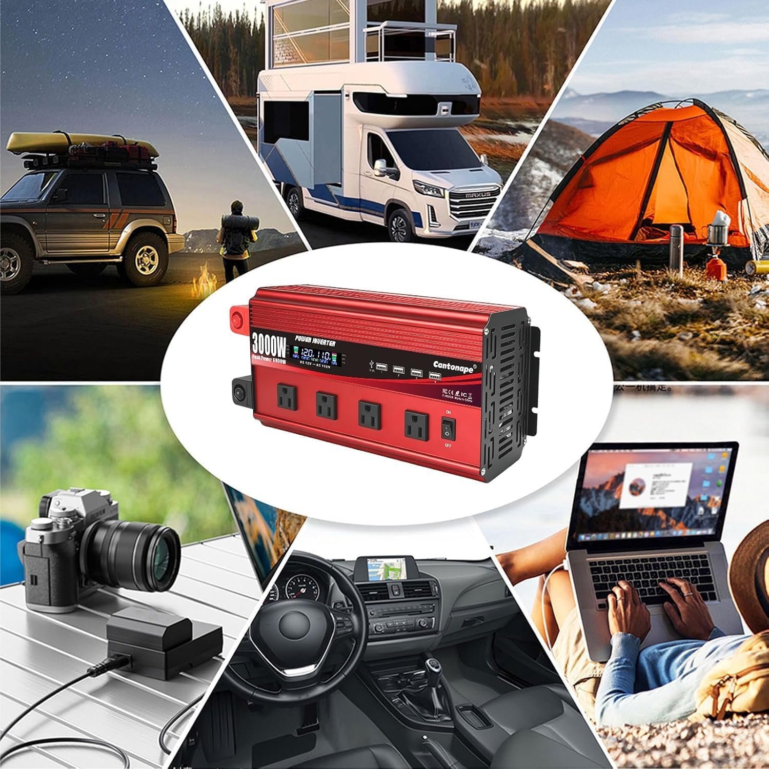 Cantonape 3000W Power Inverter 12V to 110V/120V DC to AC with LCD Display - Image 7