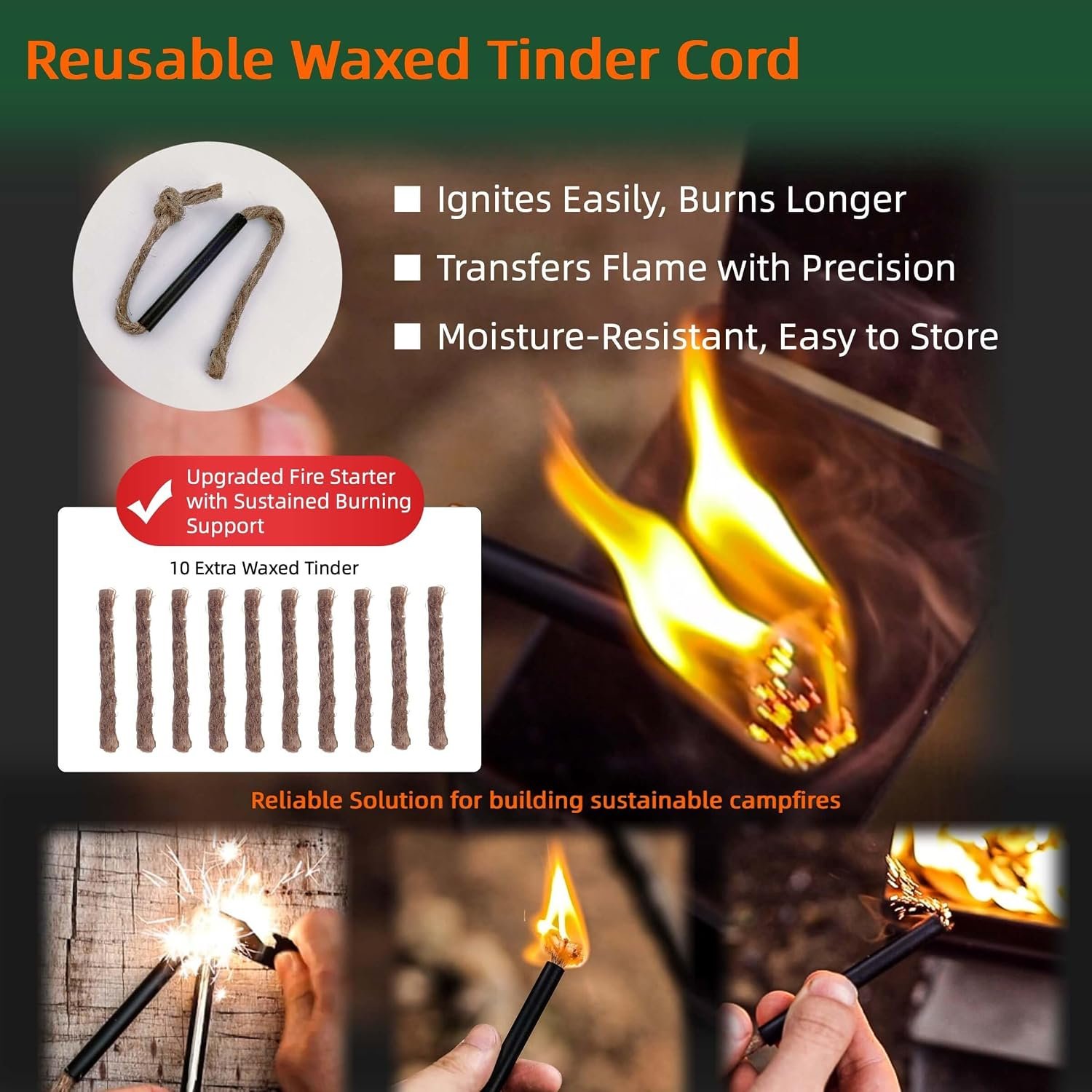 Survival Fire Starter Kit - Ferro Rod & Magnesium Fire Starter Compact Solo Stove with Flint and Steel to Firestarter Fireplace Pit for Outdoor Camping Bushcraft Hiking Emergency Gadgets - Image 5