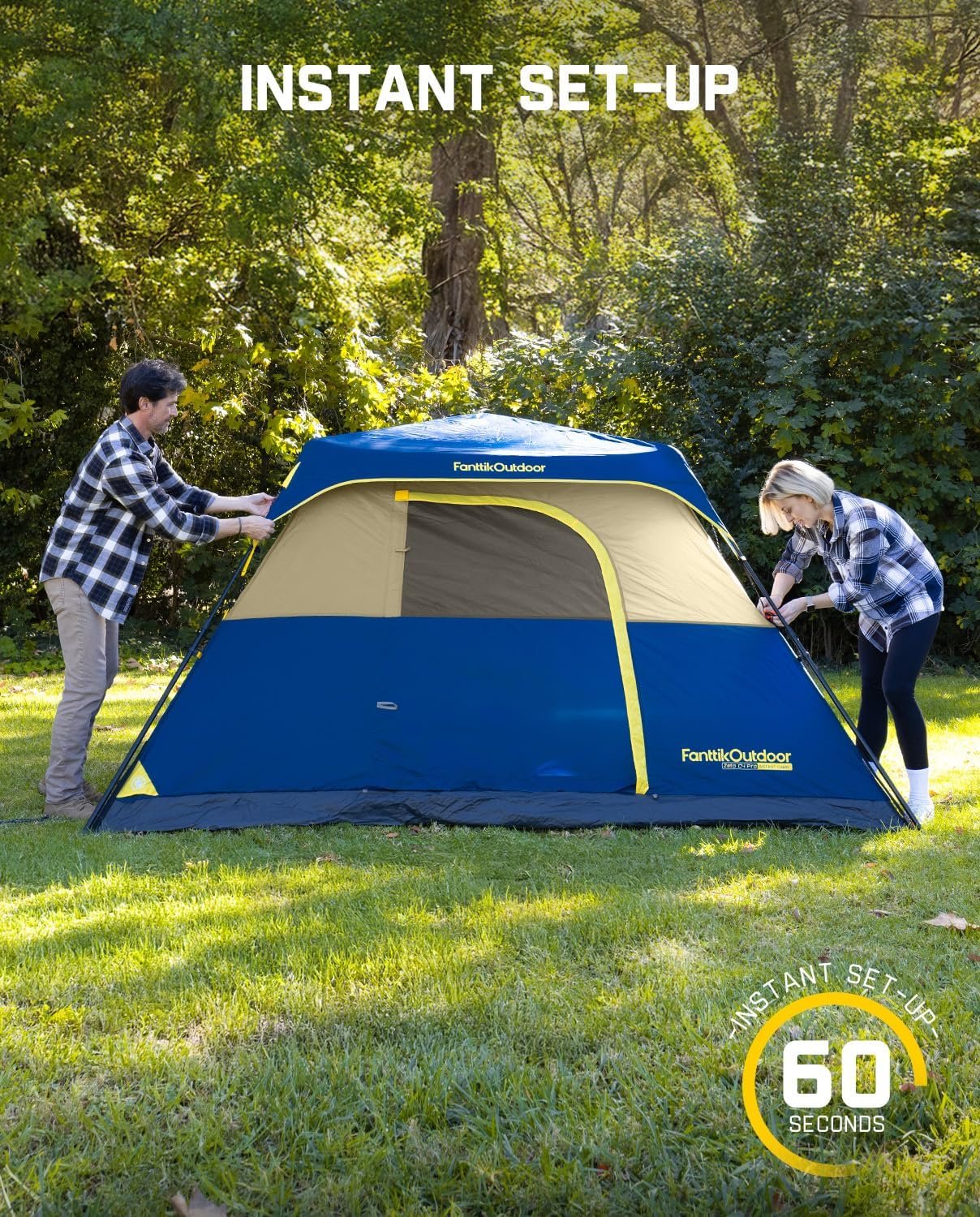 FanttikOutdoor Camping Tent 4/6/8/10 Person Instant Cabin Tent Setup in 60 Seconds with Rainfly & Windproof Portable with Carry Bag for Family Camping & Hiking, Upgraded Ventilation, Navy Blue - Image 2