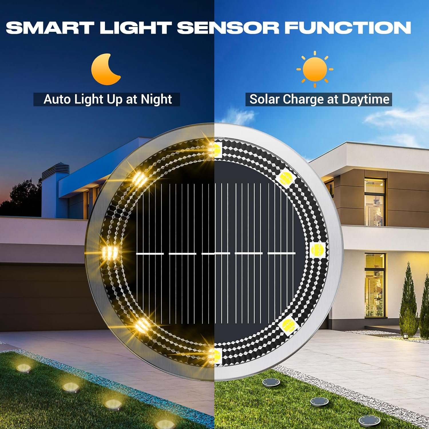 Peasur Solar Lights Outdoor Waterproof -12 Pack Solar Ground Lights Anti-Rust, Flat Solar Powered Disc Lights Landscape Lighting for Deck Step Patio Yard Pathway Walkway Driveway Garden, Warm White - Image 2