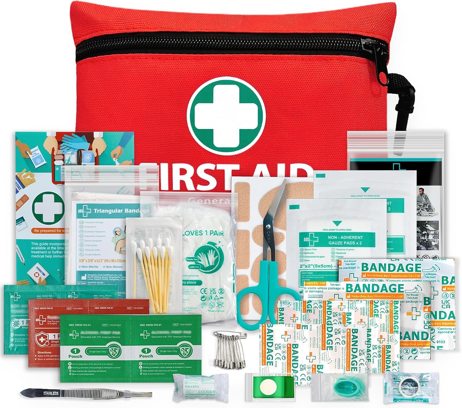 General Medi Mini First Aid Kit, 110 Piece Small First Aid Kit - Includes Emergency Foil Blanket, Scissors for Travel, Home, Office, Vehicle, Camping, Workplace & Outdoor (Red) - Image 9