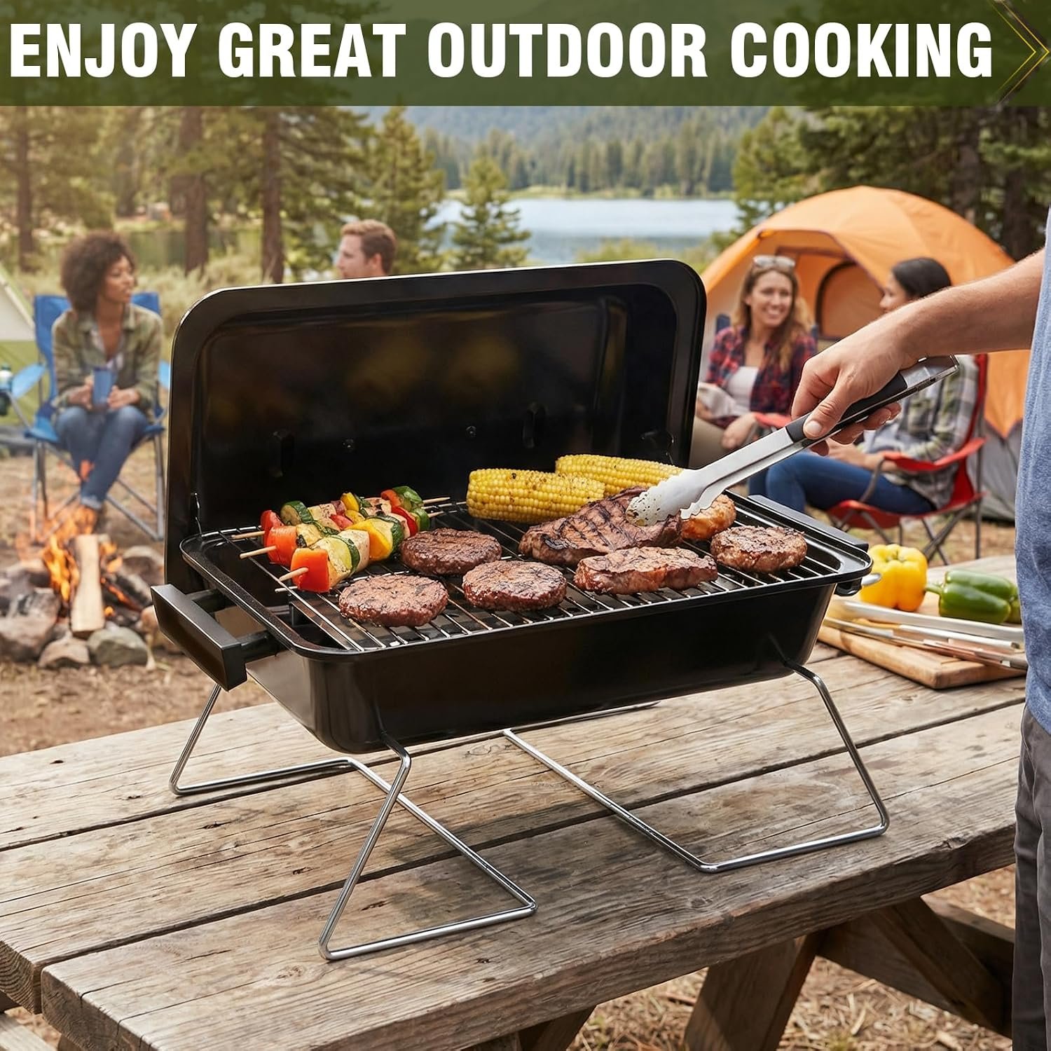 BESTFIRE Portable Propane Gas Grill with New 2-in-1 Valve - Compatible with Large Tank & Small Cylinder, Gas Grill with Foldable Legs & Adjustable Regulator,Heavy Duty, Perfect for Outdoor Camping - Image 7