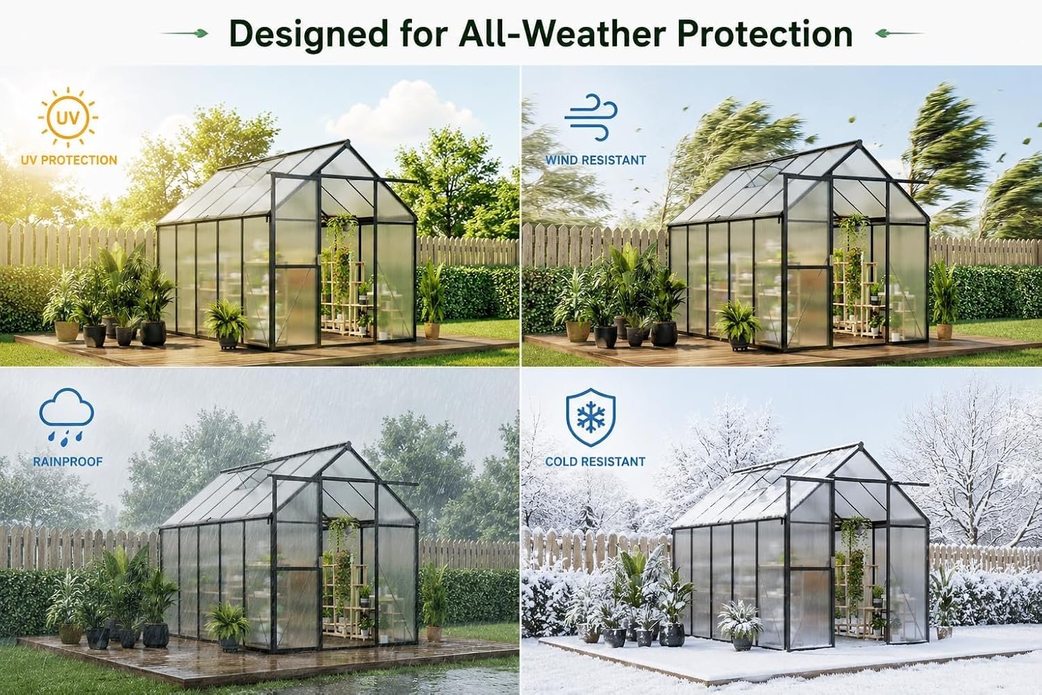 6x10 FT Greenhouse, Easy Assembly Aluminum Polycarbonate Greenhouses for Outdoors with Roof Vent, Large Aluminum Walk-in Greenhouse for Sunroom Patio, Backyard, Garden, Sliding Lockable Door, Black - Image 6