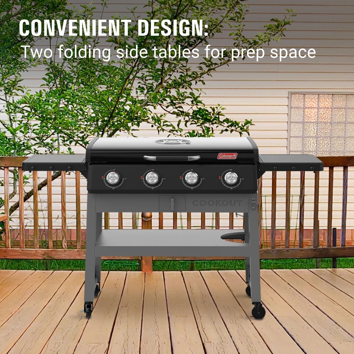 Coleman CO-550GG, Cookout 4-Burner Propane Gas Griddle with Lid, 50,000 BTU Flat Top Grill, 720 sq in Cooking Surface, Outdoor LP Griddle Station - Image 5