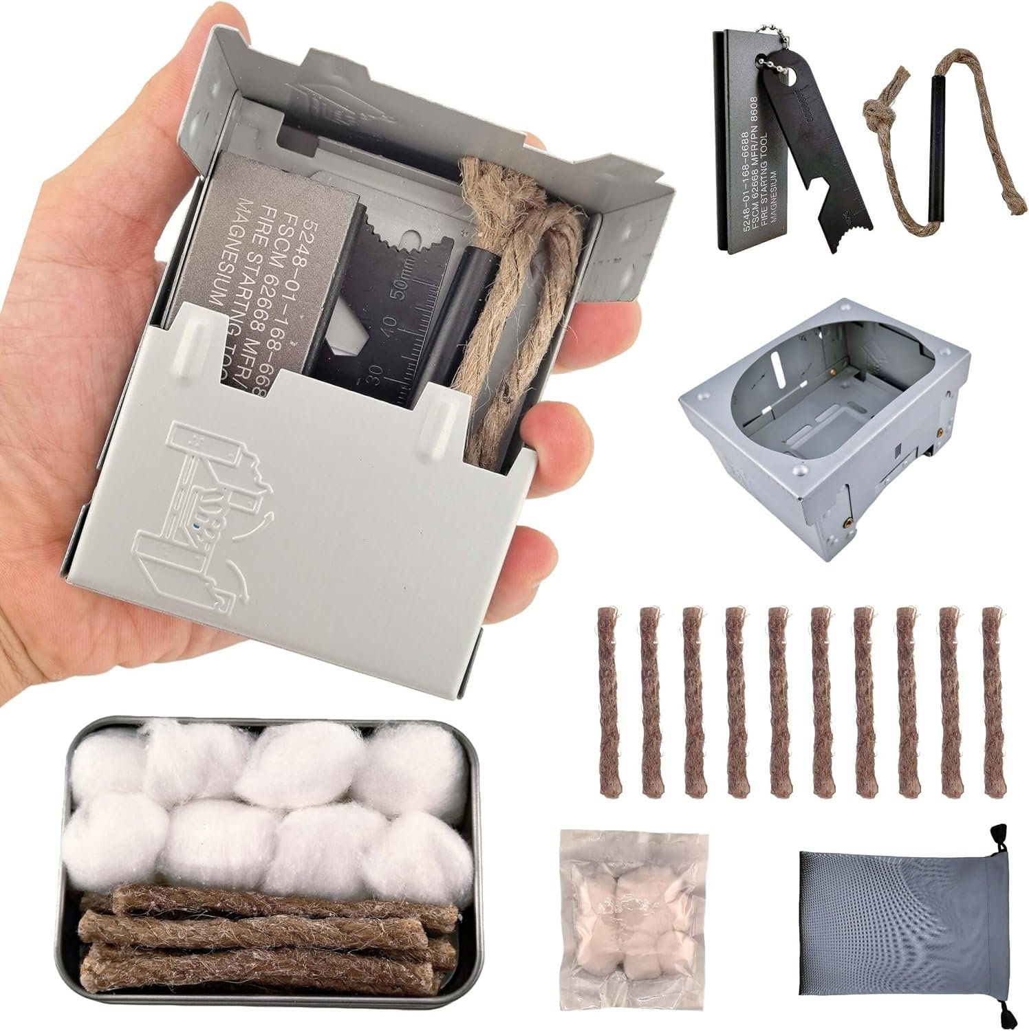Survival Fire Starter Kit - Ferro Rod & Magnesium Fire Starter Compact Solo Stove with Flint and Steel to Firestarter Fireplace Pit for Outdoor Camping Bushcraft Hiking Emergency Gadgets