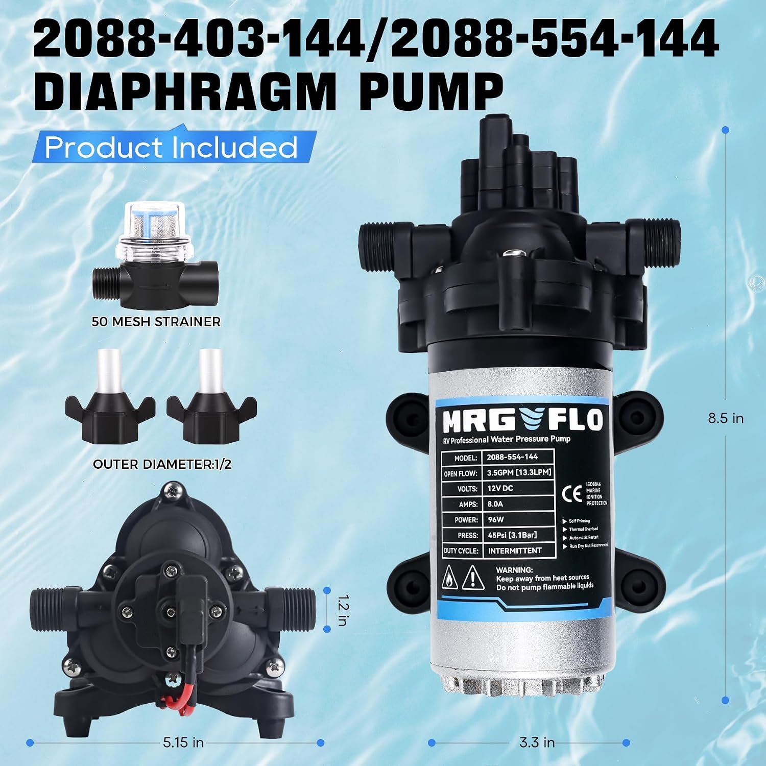 Upgraded Rv Water Pump 2088-554-144/2088-403-144 Diaphragm Pump,12 V 45 PSI RV Water Pump,3.5 Gallons Per Minute Fresh Water Pump with 1/2MNPT Connection for RV Marine Yacht - Image 8