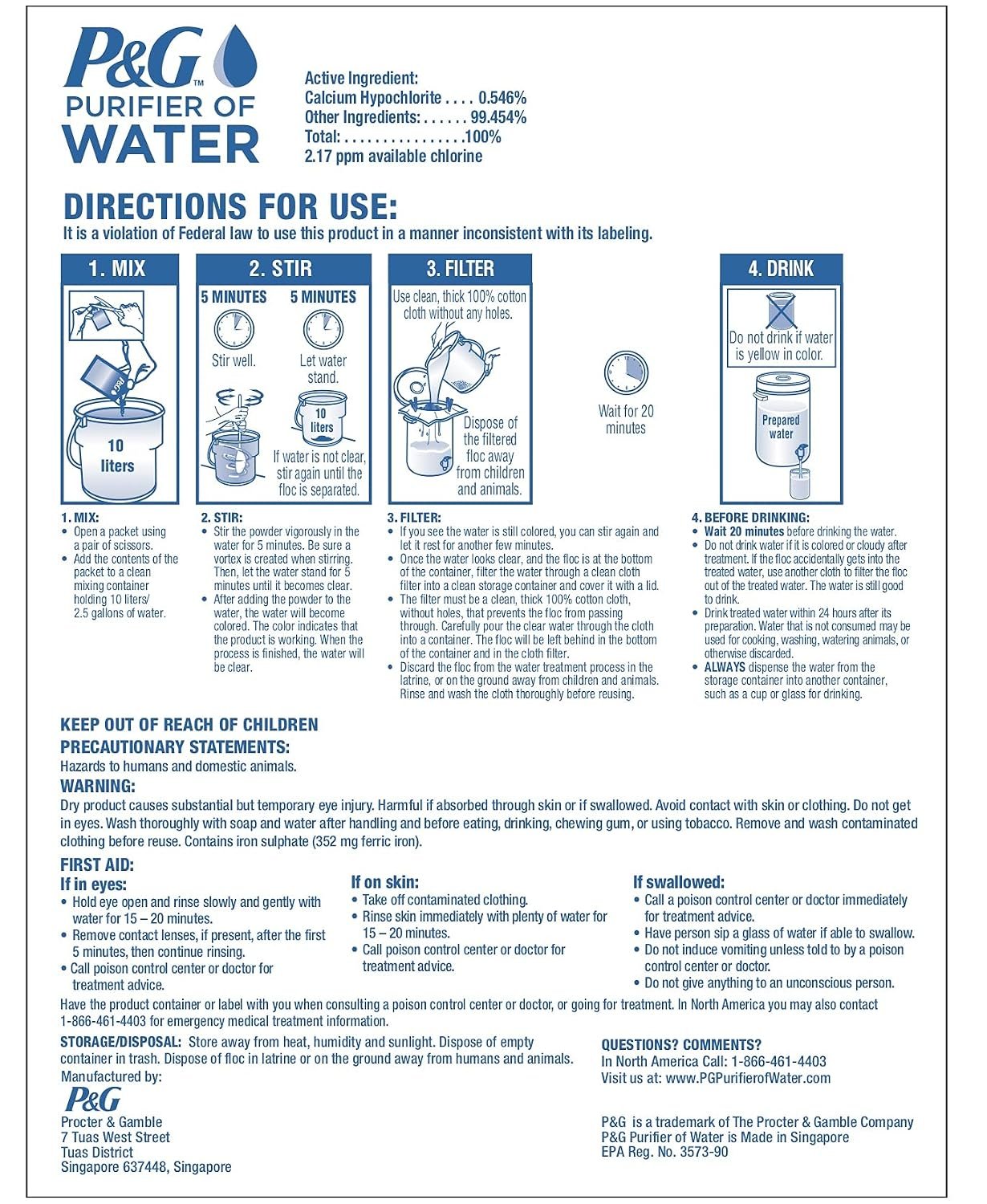 P&G Purifier of Water Portable Water Purifier Packets (240 Packets) - Emergency Water Filter Purification Powder for Emergency Kit, Survival, Camping, Hiking, Backpacking, and Disaster Preparedness - Image 8