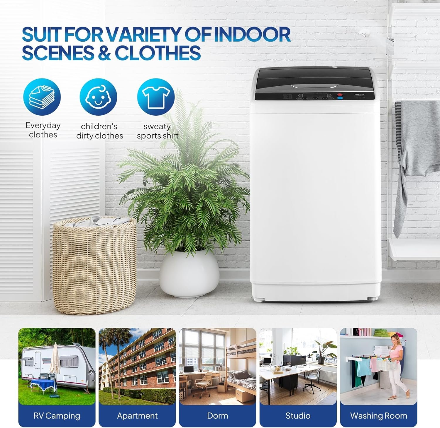 ROVSUN 25LBS Portable Washing Machine, Full-Automatic Electric Laundry Machine with Stainless Steel Drum, Compact Washer and Spin Dryer Combo with Drain Pump for Home, Apartment - Image 8