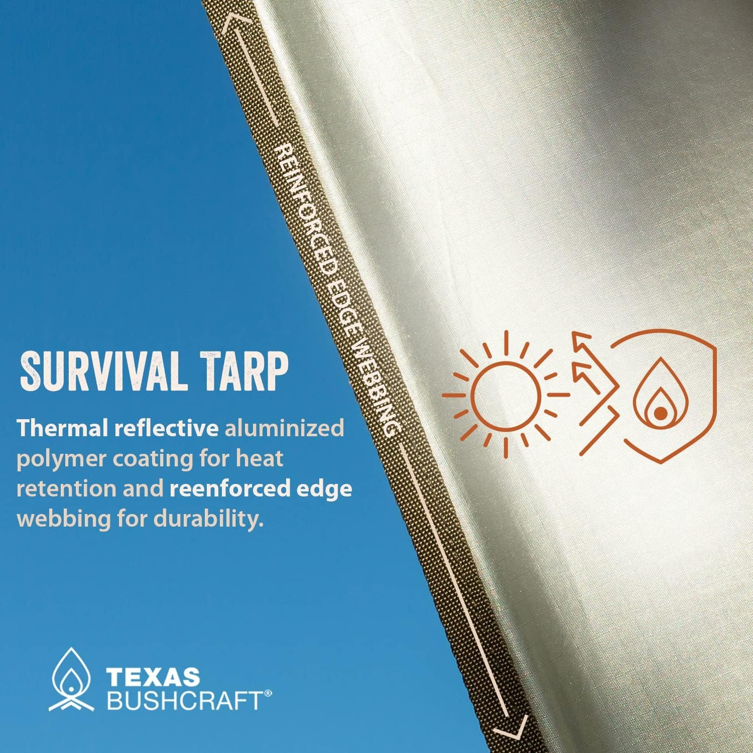 Texas Bushcraft Emergency Camping Tarp, Waterproof 10x10 Emergency Shelter for Backpacking and Hiking, 70D Ripstop Nylon Survival Tarp with Reflective Aluminized Polymer and Loop Ties with Grommets - Image 9
