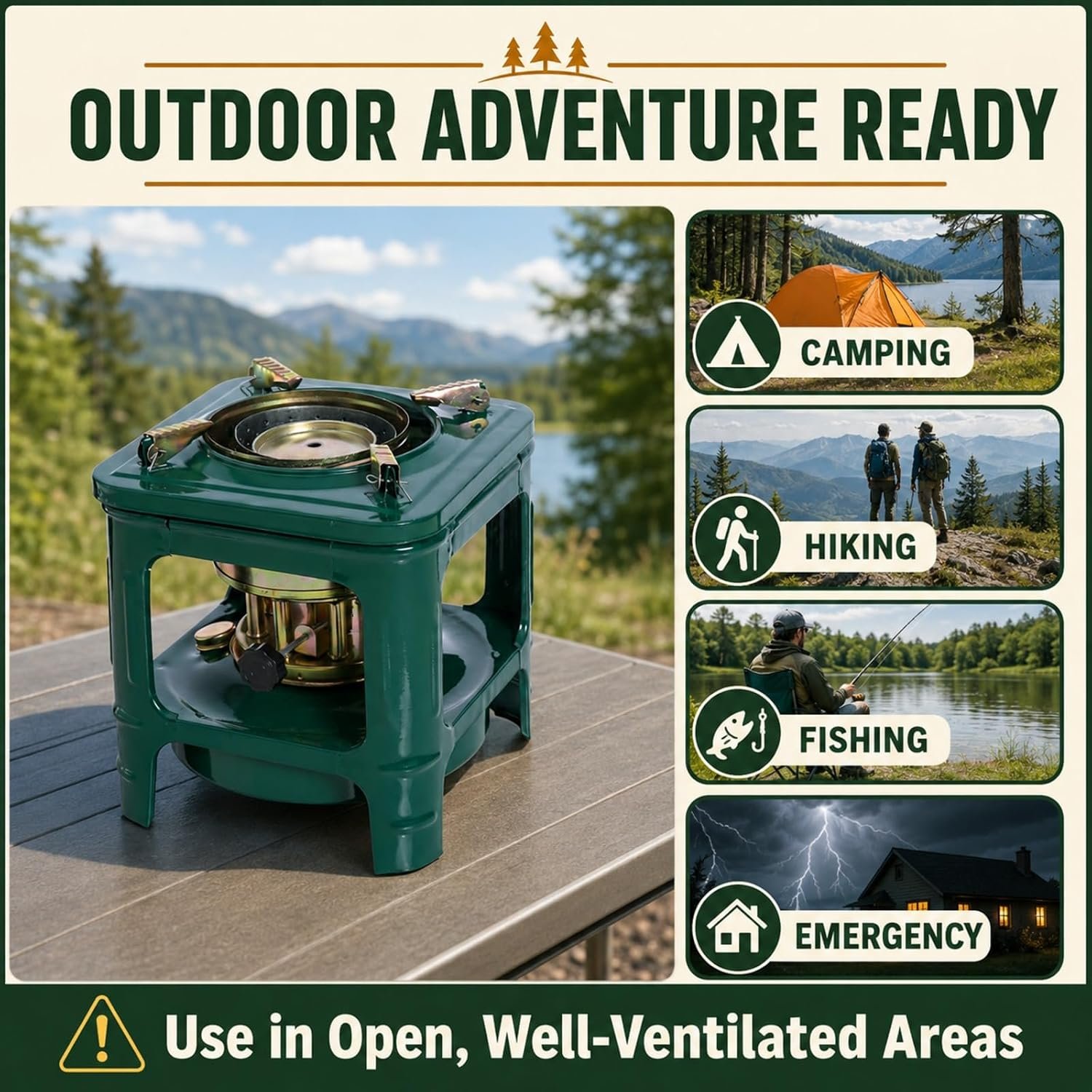 Portable Kerosene Stove, 8-Wick Camping Stove with Adjustable Flame, Non-Electric Outdoor Cooking and Heating Burner for Hiking, Backpacking, Fishing, Picnics and Emergency Use (Square) - Image 8