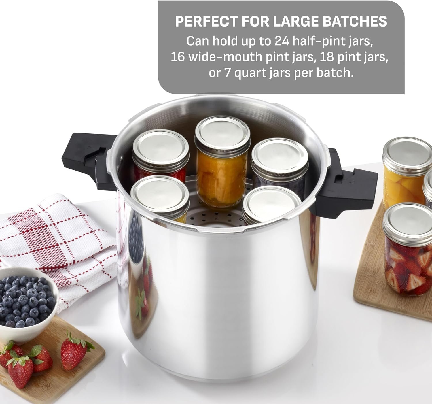 T-fal 22-Quart Aluminum Pressure Canner, 3 PSI Settings, Home Canning, Includes Racks & Canning Guide, Large Capacity, Pressure & Water Bath Canning for Vegetables, Meats, Seafood & Fruits, Silver - Image 4