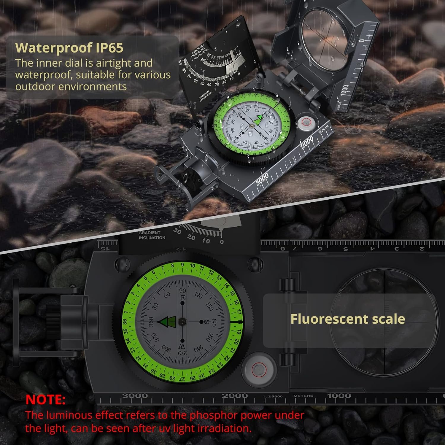 Anbte Hiking Compass, IP65 Waterproof Metal Compass for Camping Navigation - Image 3