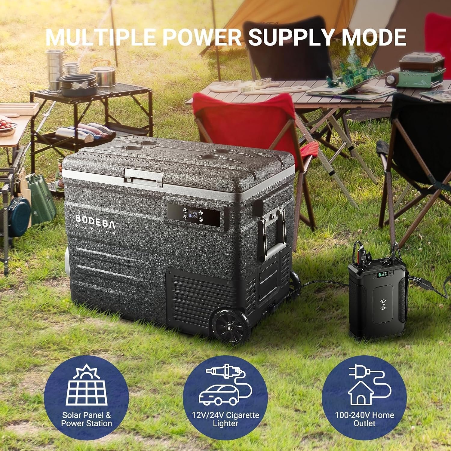 BODEGACOOLER 12 Volt Car Refrigerator,58QT(55L) Car Fridge with Wheels,RV Portable Freezer Single Zone,with APP Control,-4℉-68℉ Car Cooler,12/24V DC & 100-240V AC,for Travel,Camping,Outdoor,Vehicles - Image 4