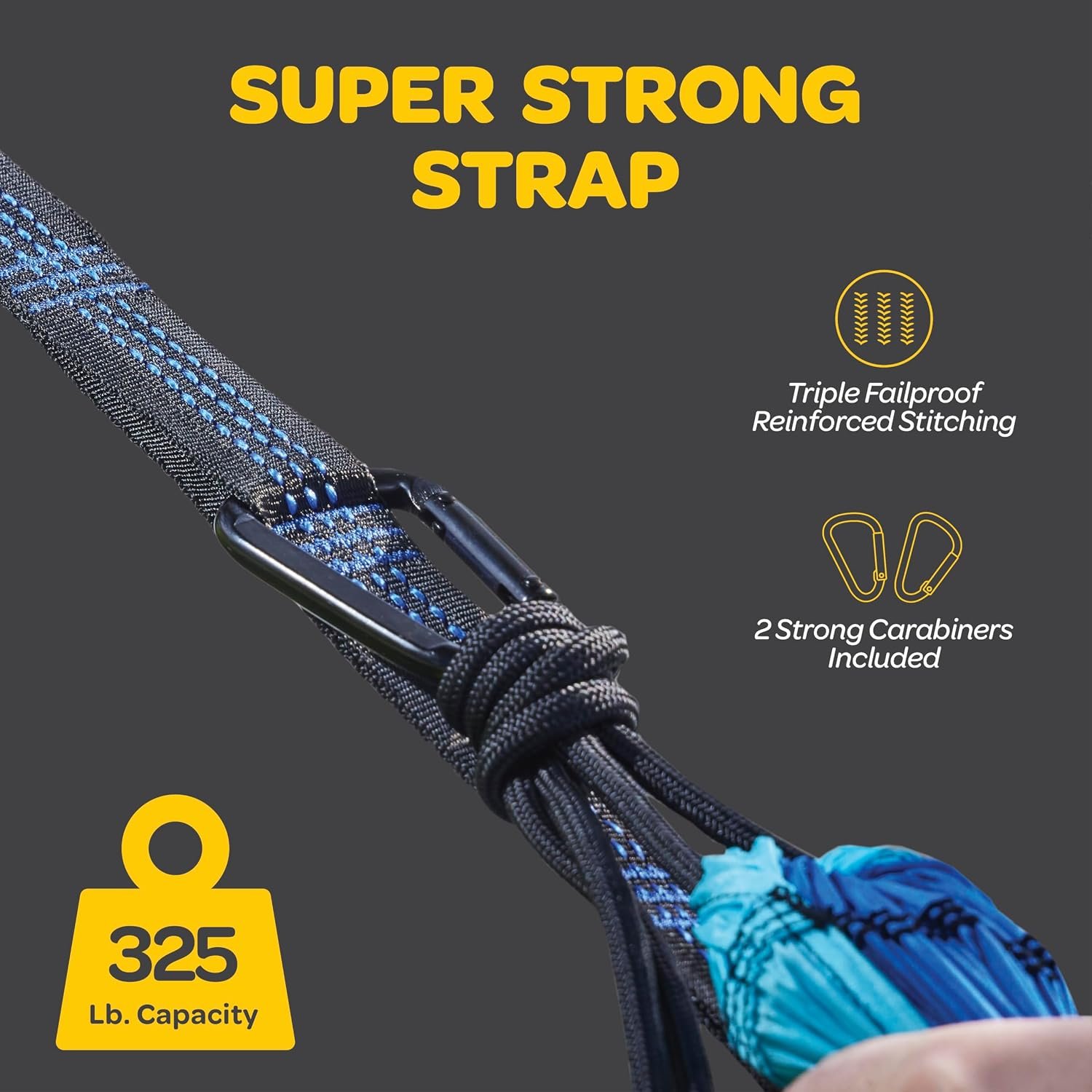 Durable Hammock 400 lb Capacity, Nylon Camping Hammock Chair - Double or Single Sizes w/Tree Straps and Attached Carry Bag - Portable for Travel/Backpacking/Beach/Backyard (Medium, Blue & Light Blue) - Image 4