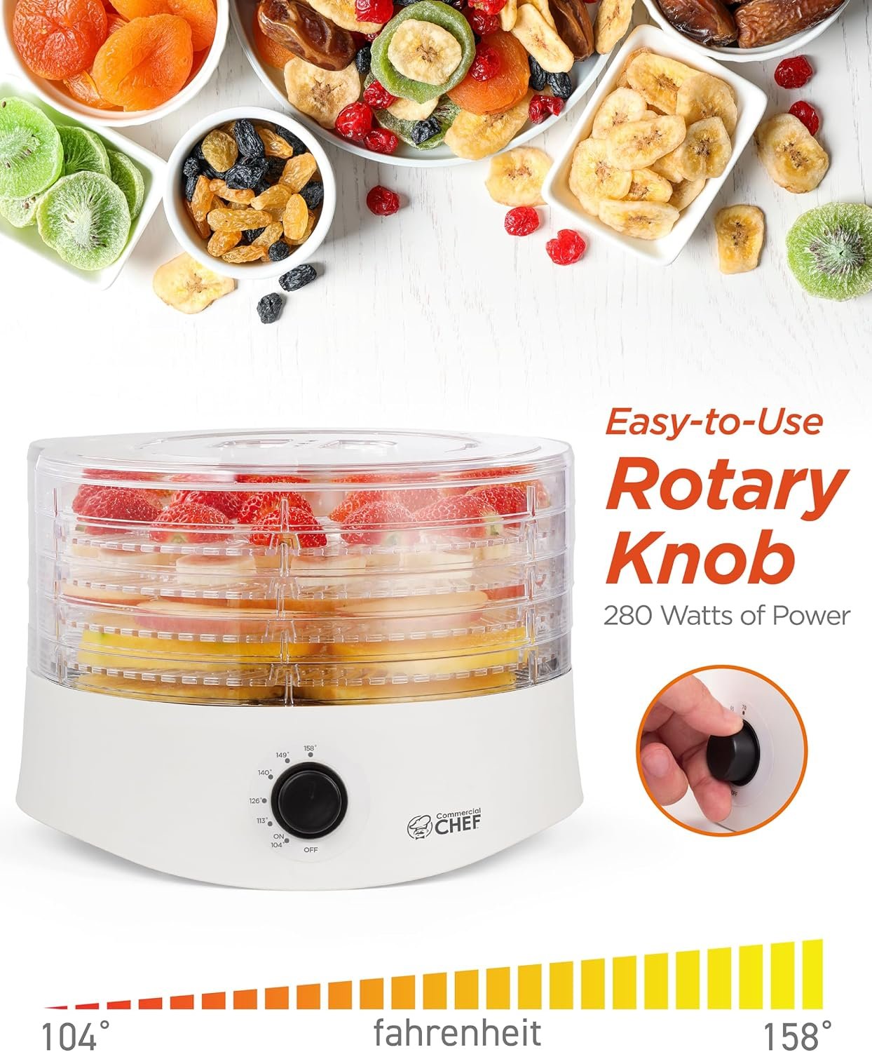 Commercial Chef Food Dehydrator, Five 9.25” BPA-Free Trays, CCD100W6, White - Image 5