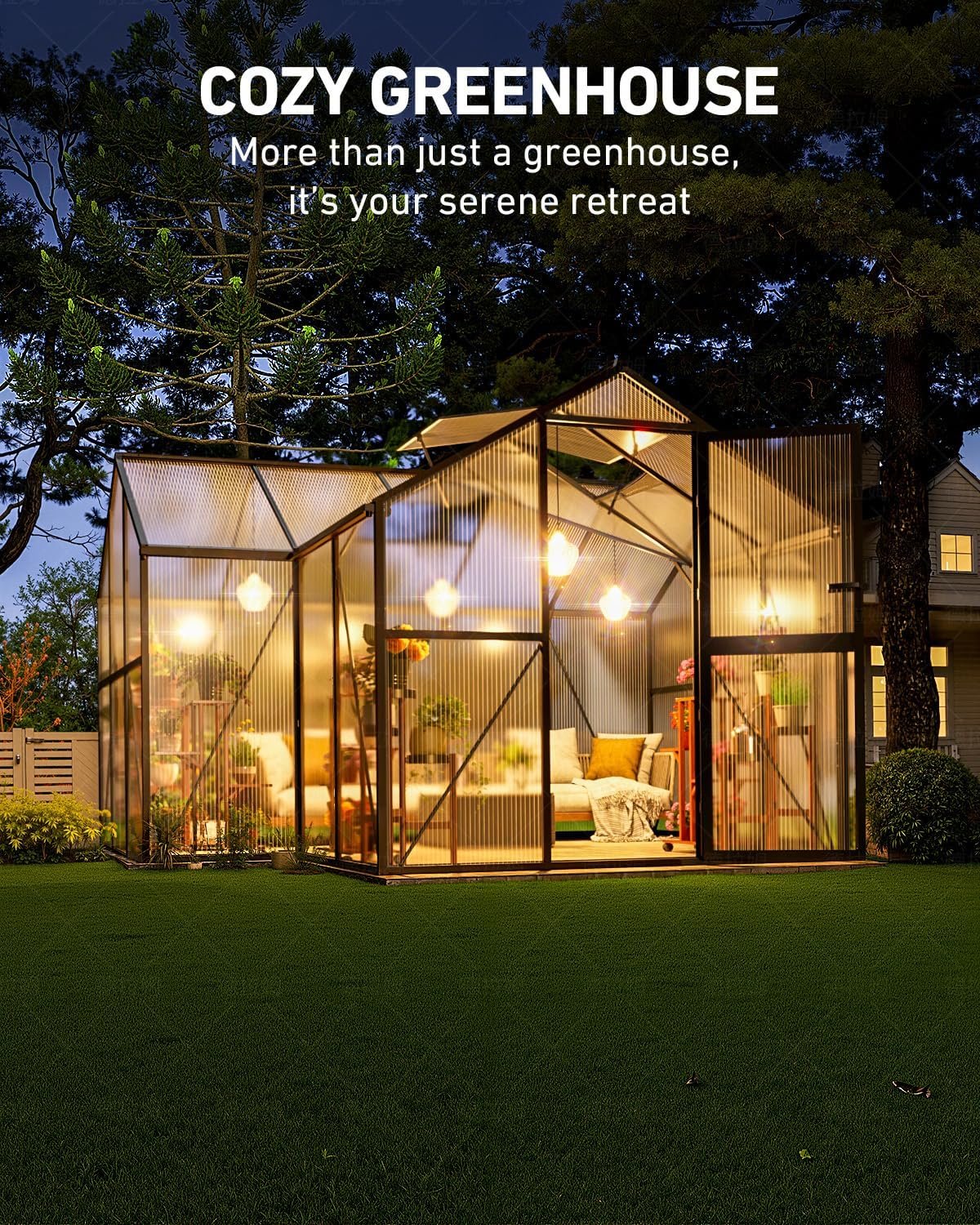 12x12 FT T-Shape Greenhouses, Polycarbonate Green House with UV Protection - Image 3