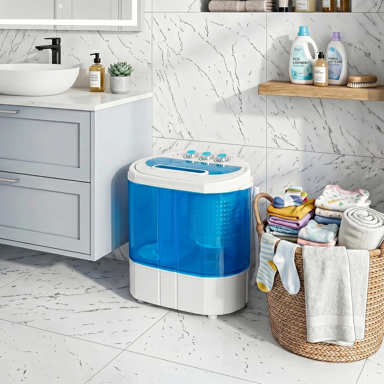 SUPER DEAL Small Portable Washing Machine 9.9lb Mini Compact Washer Twin Tub Laundry Machine Top Load Spinning and Washing Combo 6.57 FT Inlet Gravity Drain Hose - Image 2