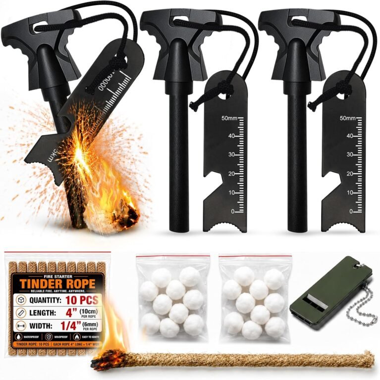 34PCS Fire Starter Survival Kit with 3 Ferro Rods & Striker Tinder