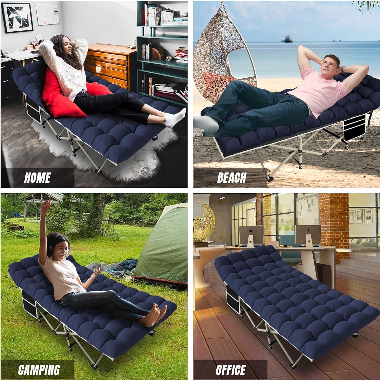YELLOW JACKET Folding Camping Cot for Adults,600LBS Max Load,28" Wide Sleeping Cot with Removable Thick Mattress Portable Foldable Camping Bed with Carry Bag for Camp,Home,Office,Travel,Blue - Image 8