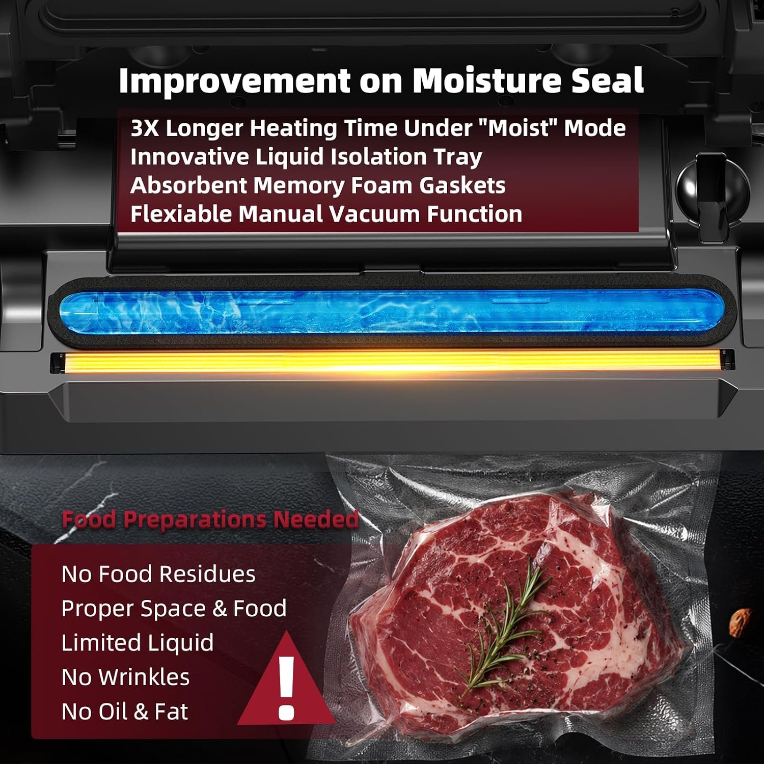 Next Gen Vacuum Sealer Machine, Potane Double Pump Food Vacuum Saver With Smart Visual Status System, Full Auto/Manual Functions, Built-in Safety Cutter&Guided Seal Bar, Start Kit Bags to Seal a Meal - Image 5