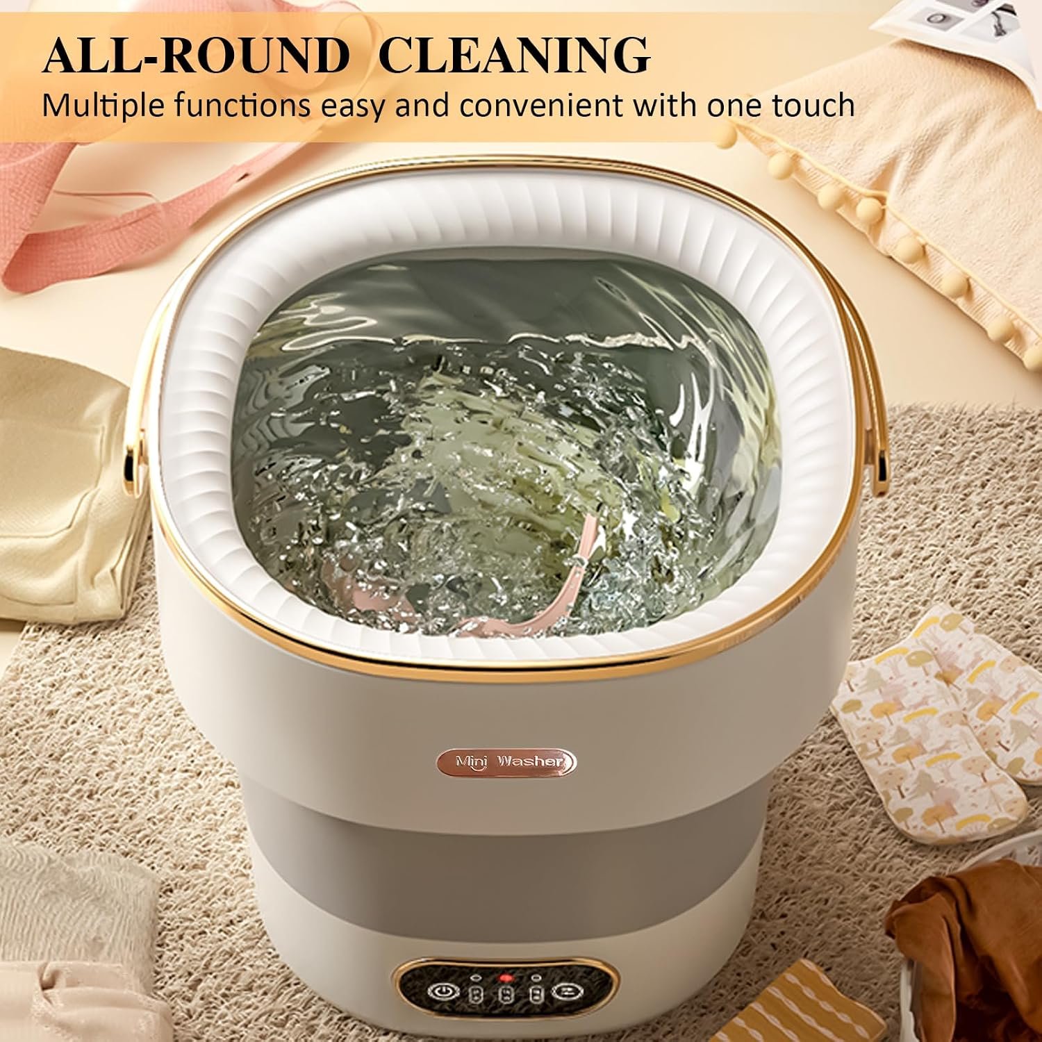 Portable Washing Machine,Mini Washer -20L Upgraded With Spin Basket,Small Clothes Folding Washing Machine Of Underwear, Baby And Small Clothes,Suitable For Home Apartments Dormitories, Hotels Beige - Image 5