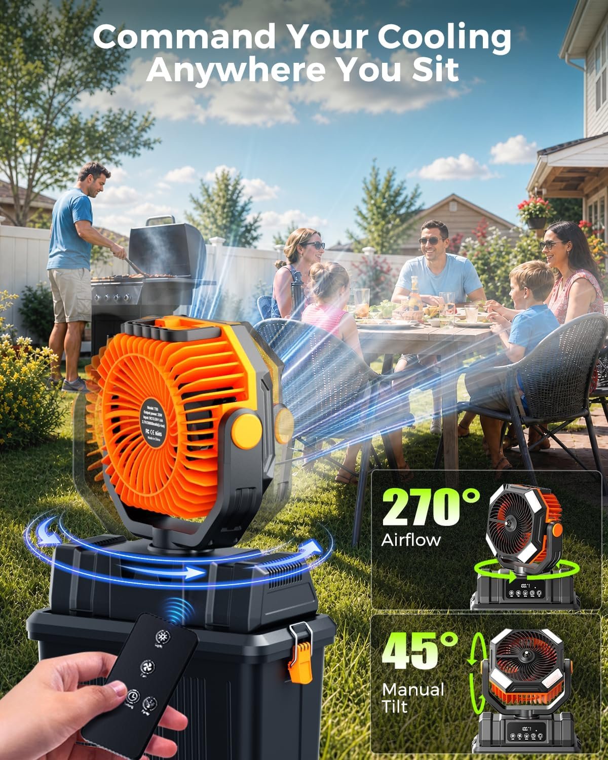 40000mAh Misting Fans for Outside, 15L Large Tank Portable Misting Fan, Battery Powered Outdoor Mister Fan with Remote & LED Light, Wide 270° Coverage for Camping Patio Backyard - Image 5