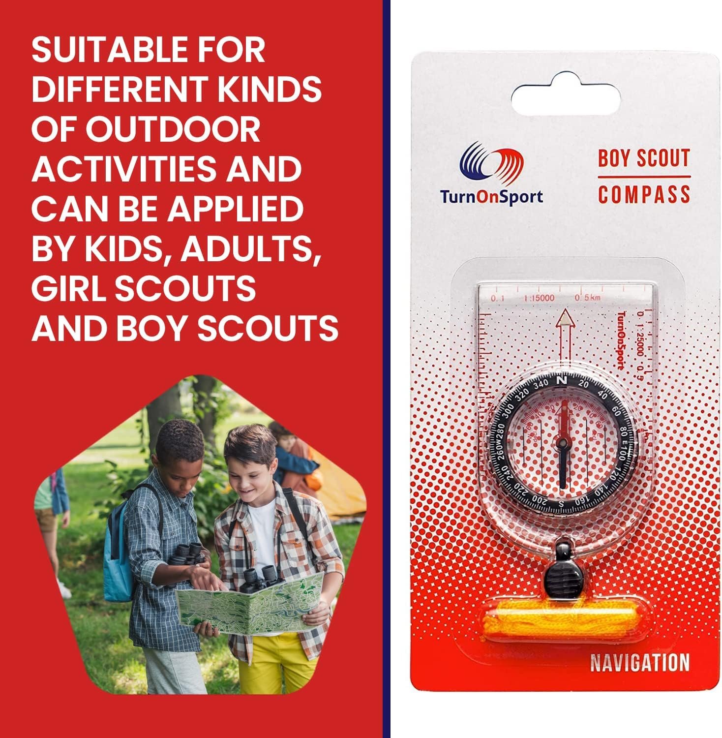 Boy Scout TurnOnSport Orienteering Hiking Compass - Kids, Waterproof & Lightweight, Mini, Survival, Camping Kit - Image 3