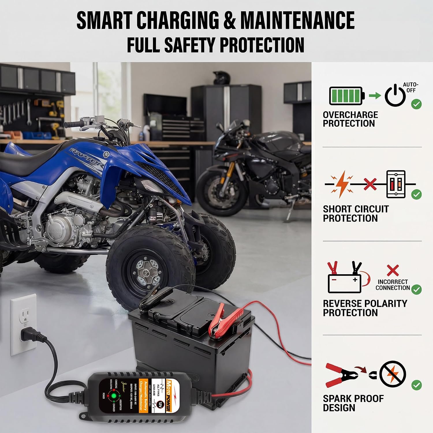MOTOPOWER MP00205A 12V 800mA Automatic Battery Charger, Maintainer, Trickle and Desulfator - Image 11