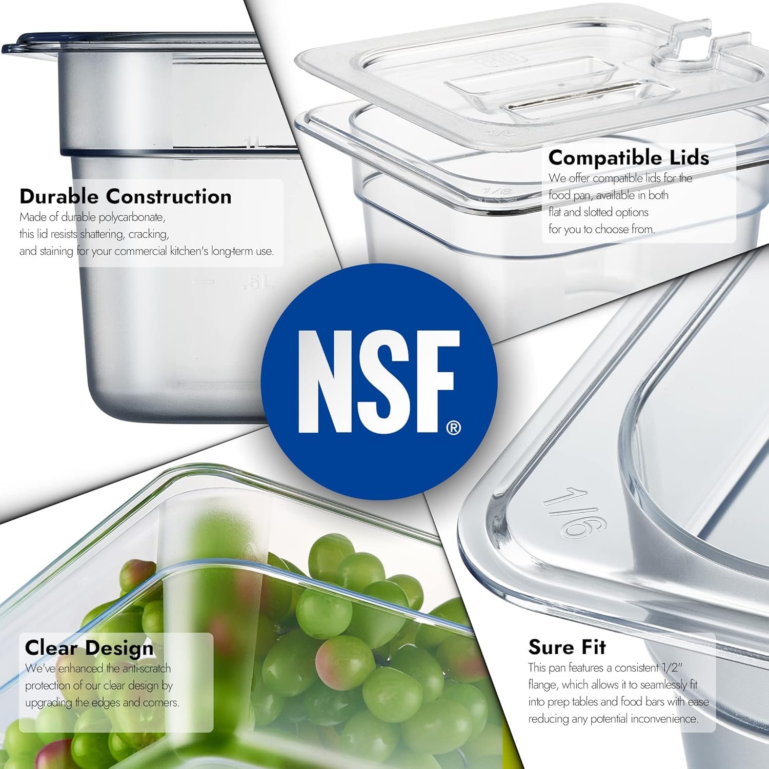 CURTA 6-Pack 1/6 Size 6" Deep NSF Polycarbonate Food Pans | Dishwasher & Freezer Safe Clear Container for Prep Tables, Buffet, Salad Bar, Commercial & Home Kitchen - Image 7