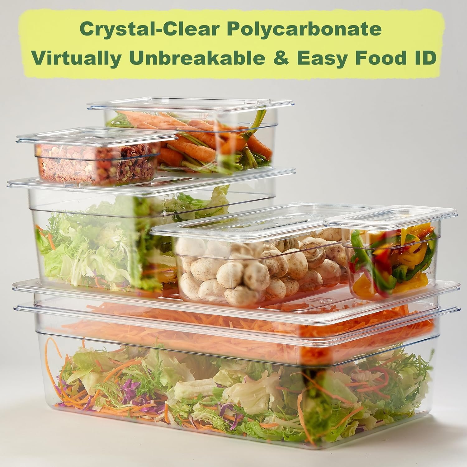 CURTA 6-Pack 1/6 Size 6" Deep NSF Polycarbonate Food Pans | Dishwasher & Freezer Safe Clear Container for Prep Tables, Buffet, Salad Bar, Commercial & Home Kitchen - Image 6