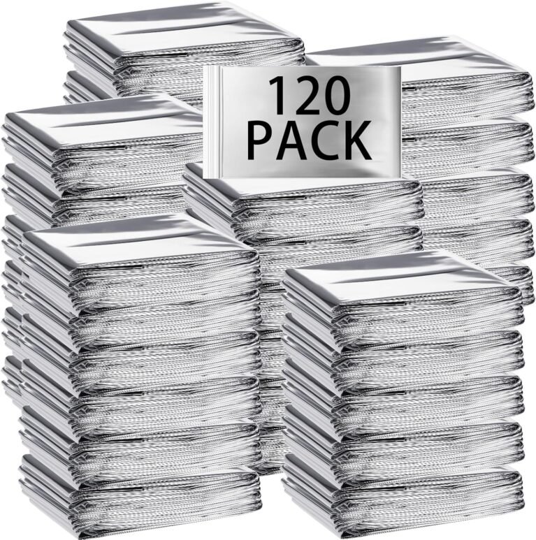 Macarrie 120 Pack Emergency Foil Thermal Blankets Silver Foil Survival Space Blanket Kit for Outdoors, Camping, Hiking, Homeless, Survival or First Aid, Silver