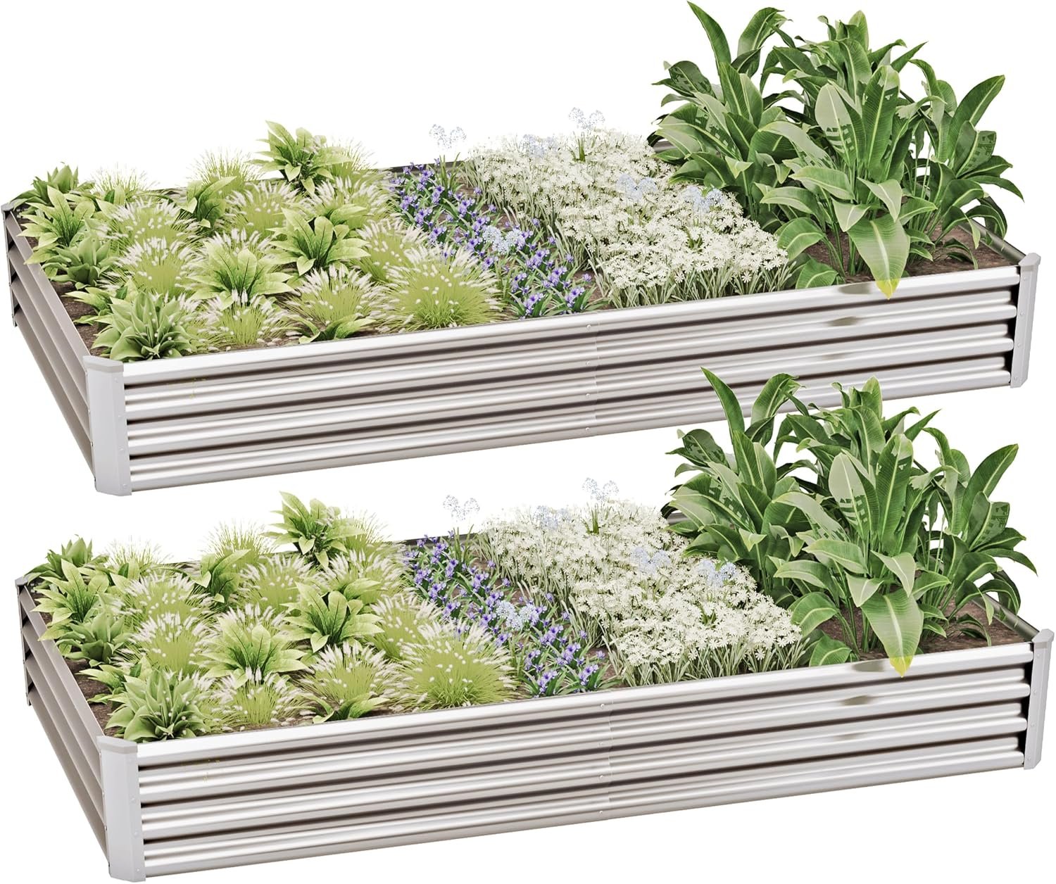 8x4x1ft (2 Pack) Raised Garden Bed Kit, Galvanized Planter Box Outdoor, Metal Raised Garden Beds for Flower,Vegetables, Herb,Silver