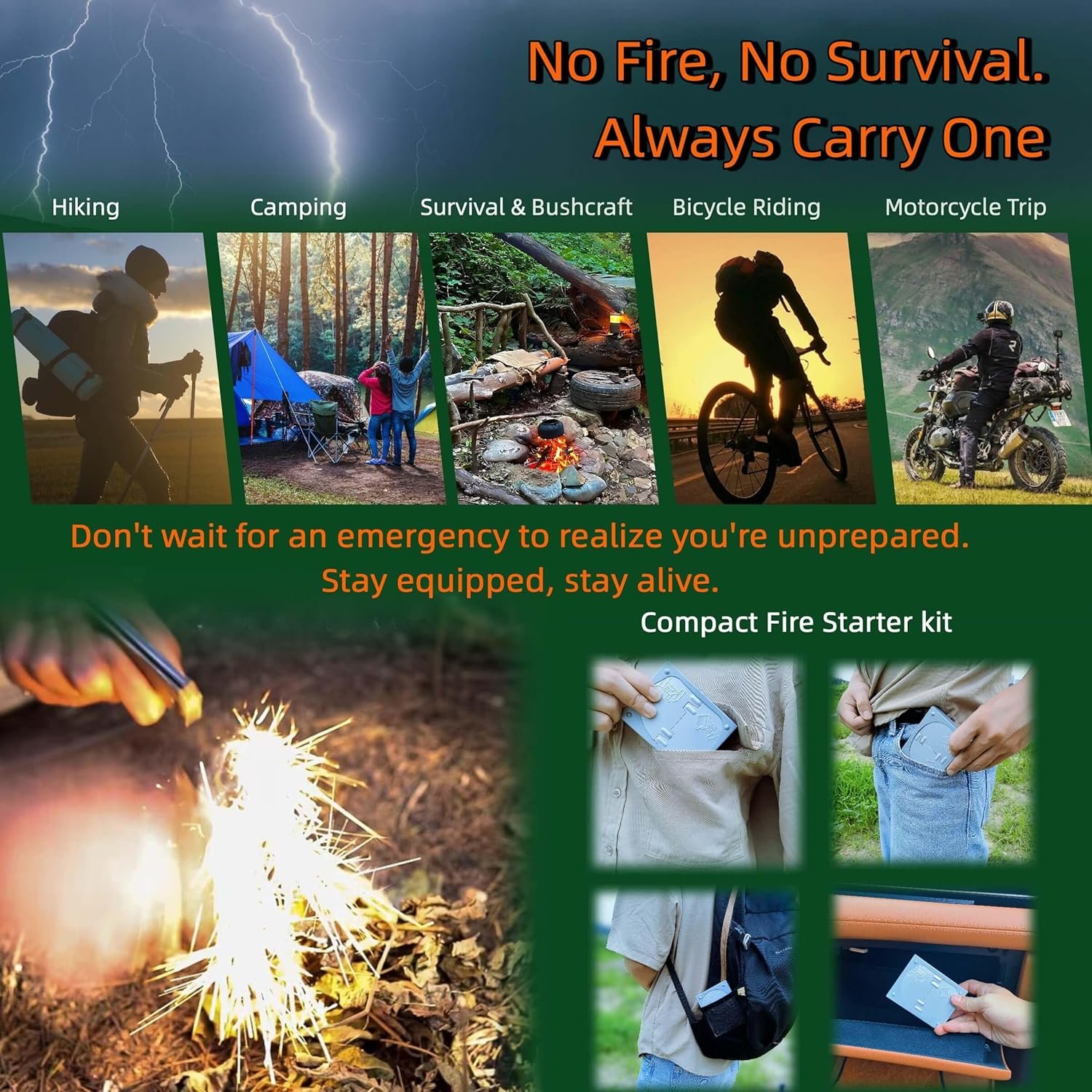 Survival Fire Starter Kit - Ferro Rod & Magnesium Fire Starter Compact Solo Stove with Flint and Steel to Firestarter Fireplace Pit for Outdoor Camping Bushcraft Hiking Emergency Gadgets - Image 3