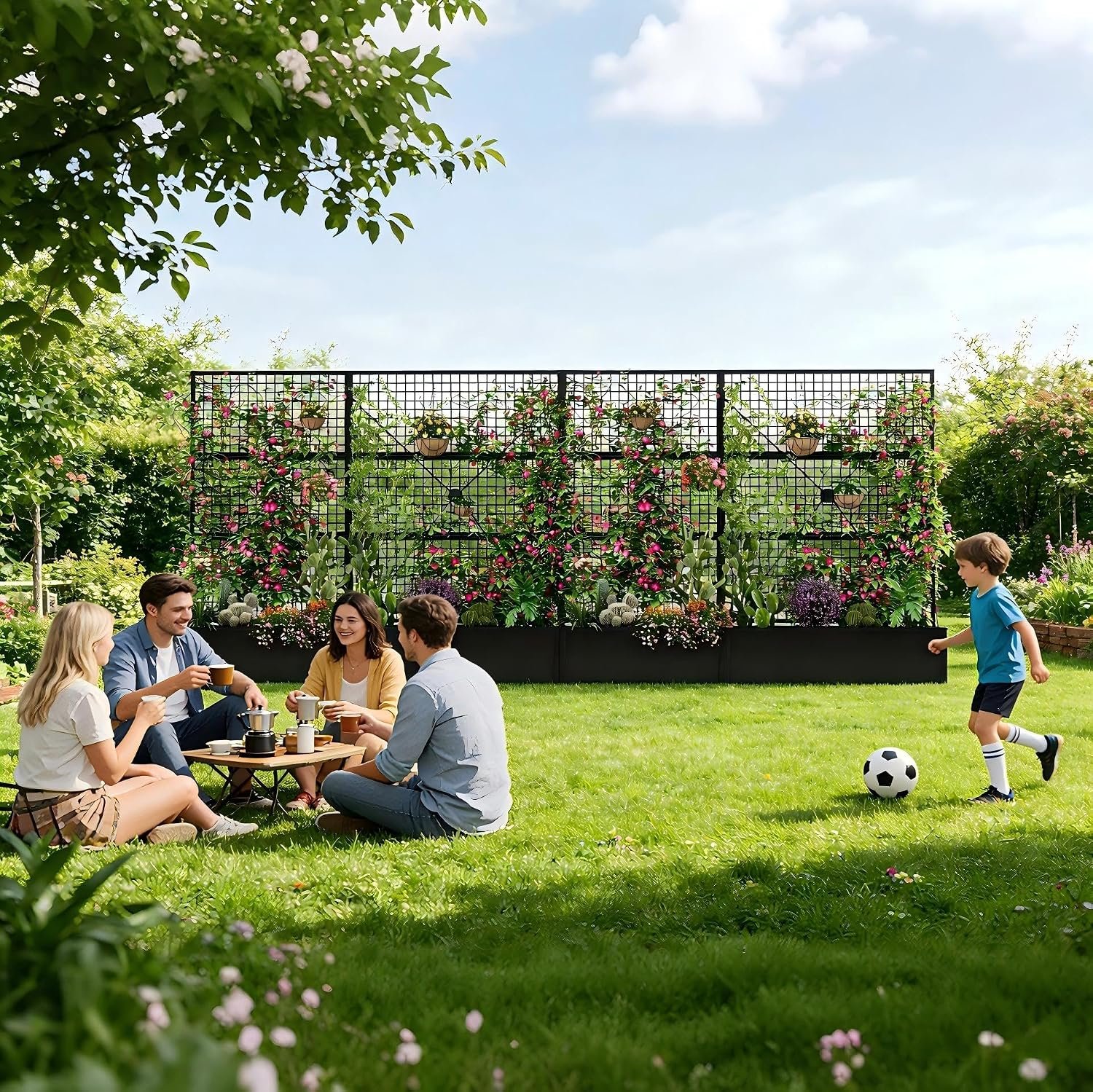 Privacy Planters for Patio – Metal Raised Garden Bed with Trellis and Privacy Screen, 71" x 35" x 16" Planter Box with Drainage Holes for Climbing Plants, Vegetables, and Vines, Outdoor Backyard Black - Image 8