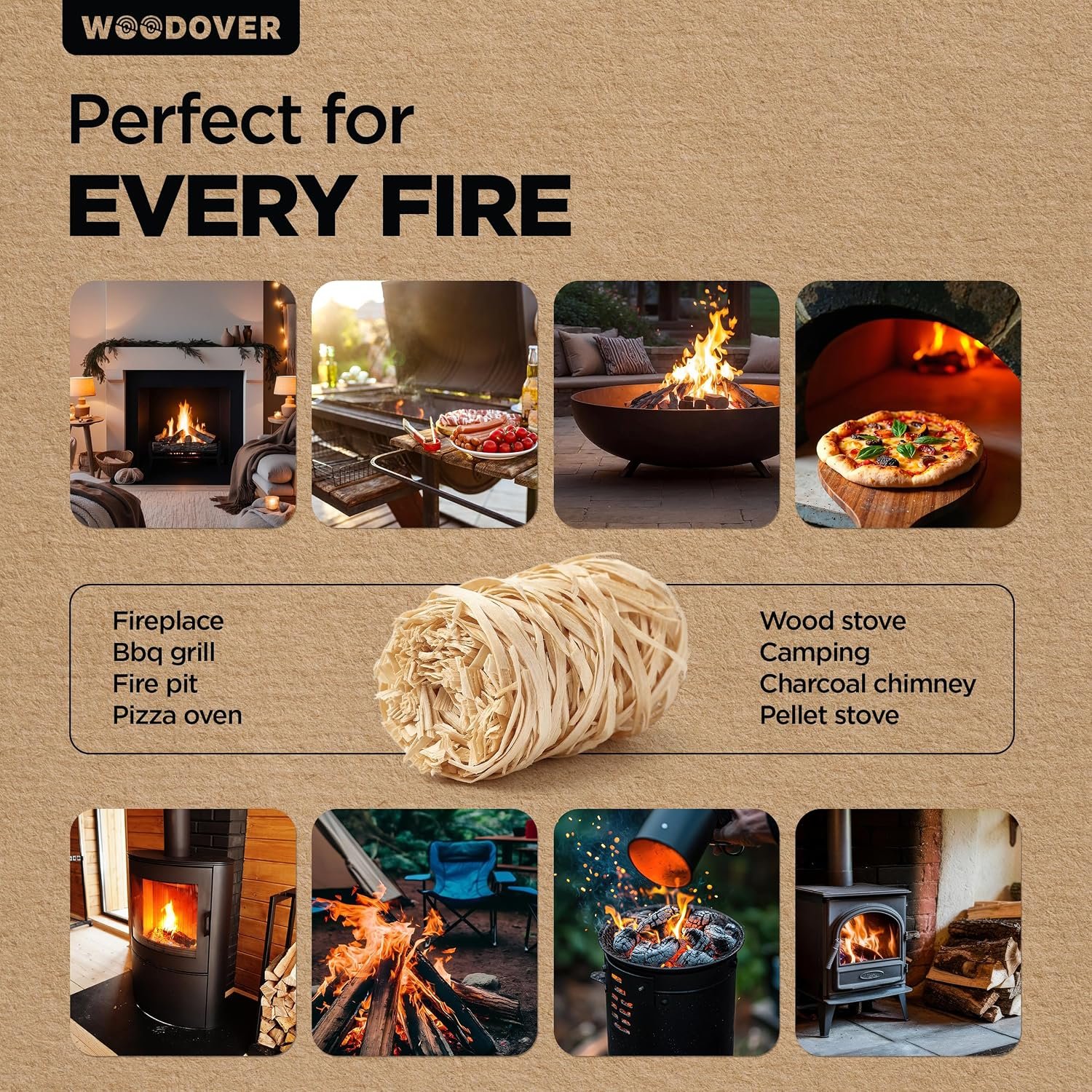 WOODOVER 150 pcs Large Fire Starters for Fireplace, Natural Fire Starter for Campfires, for Wood Stove, BBQ, Grill, Pizza Oven, Outdoor Fire Pit, Chimney Charcoal Starter - Image 7
