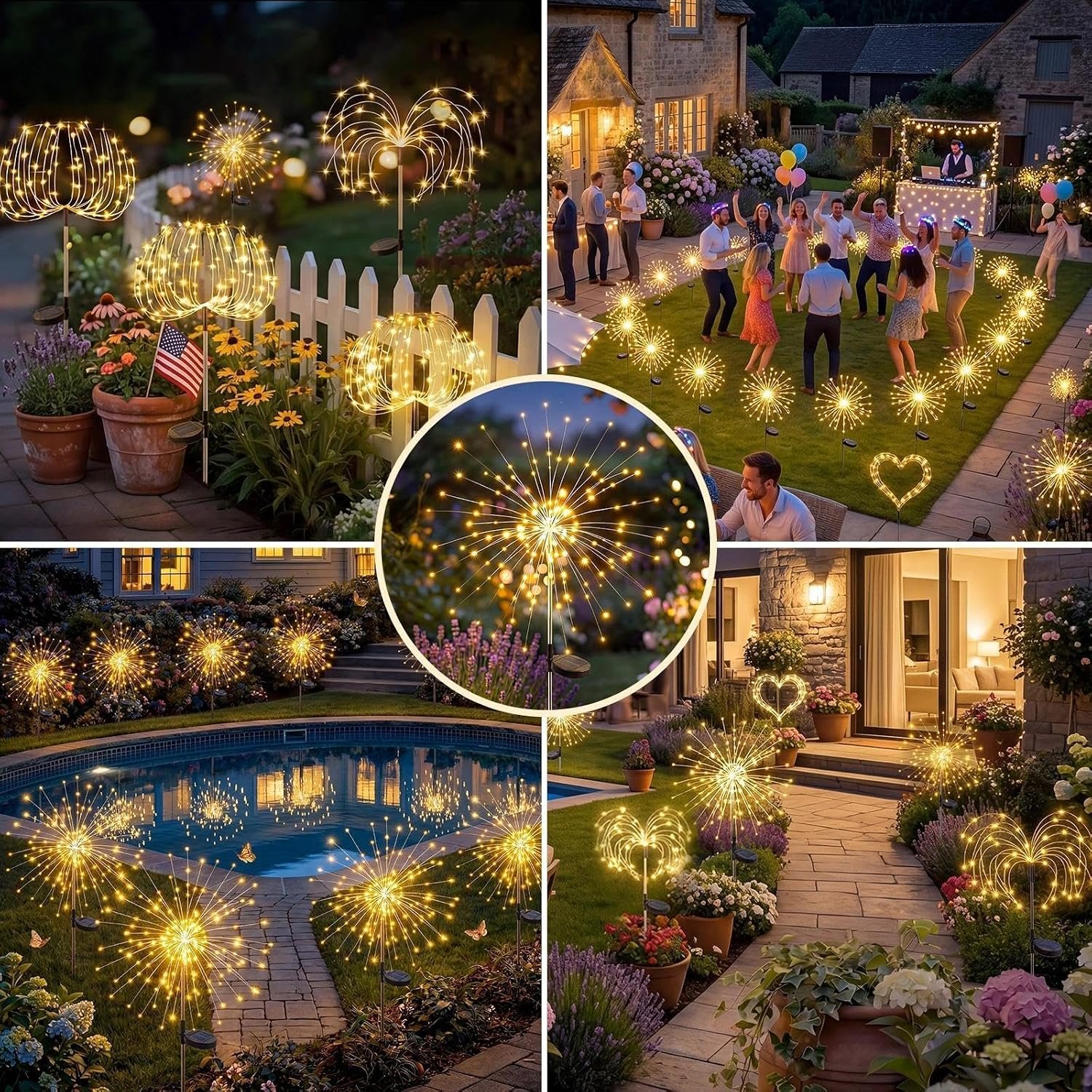 Solar Firework Lights, 8 Pack 120 LEDs 8 Lighting Modes Solar Fairy Garden Lights Outdoor Waterproof for Yard Patio Walkway Pathway Party Wedding Balcony Decorative- Warm White - Image 6